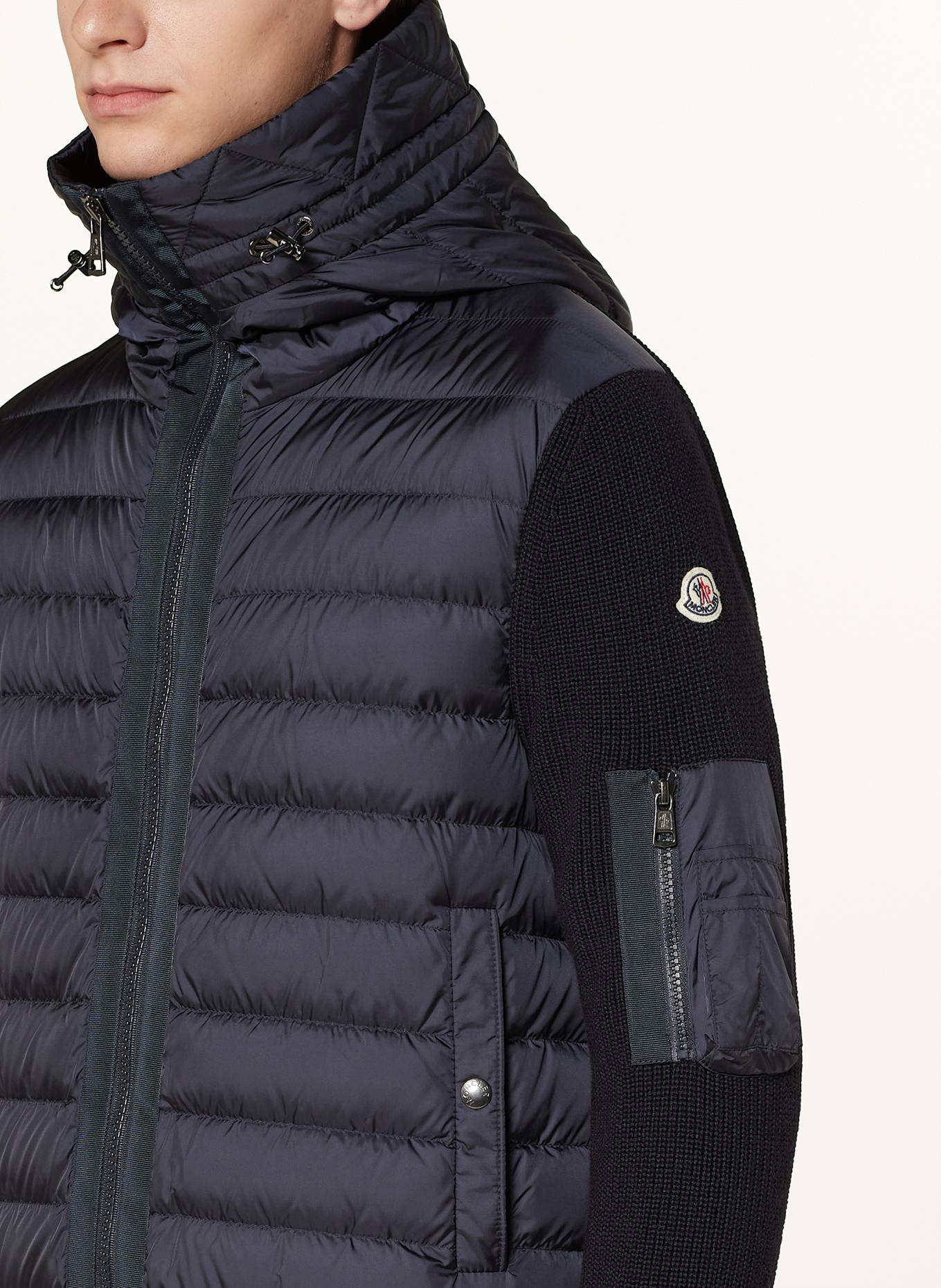 MONCLER Down jacket in mixed materials in dark blue
