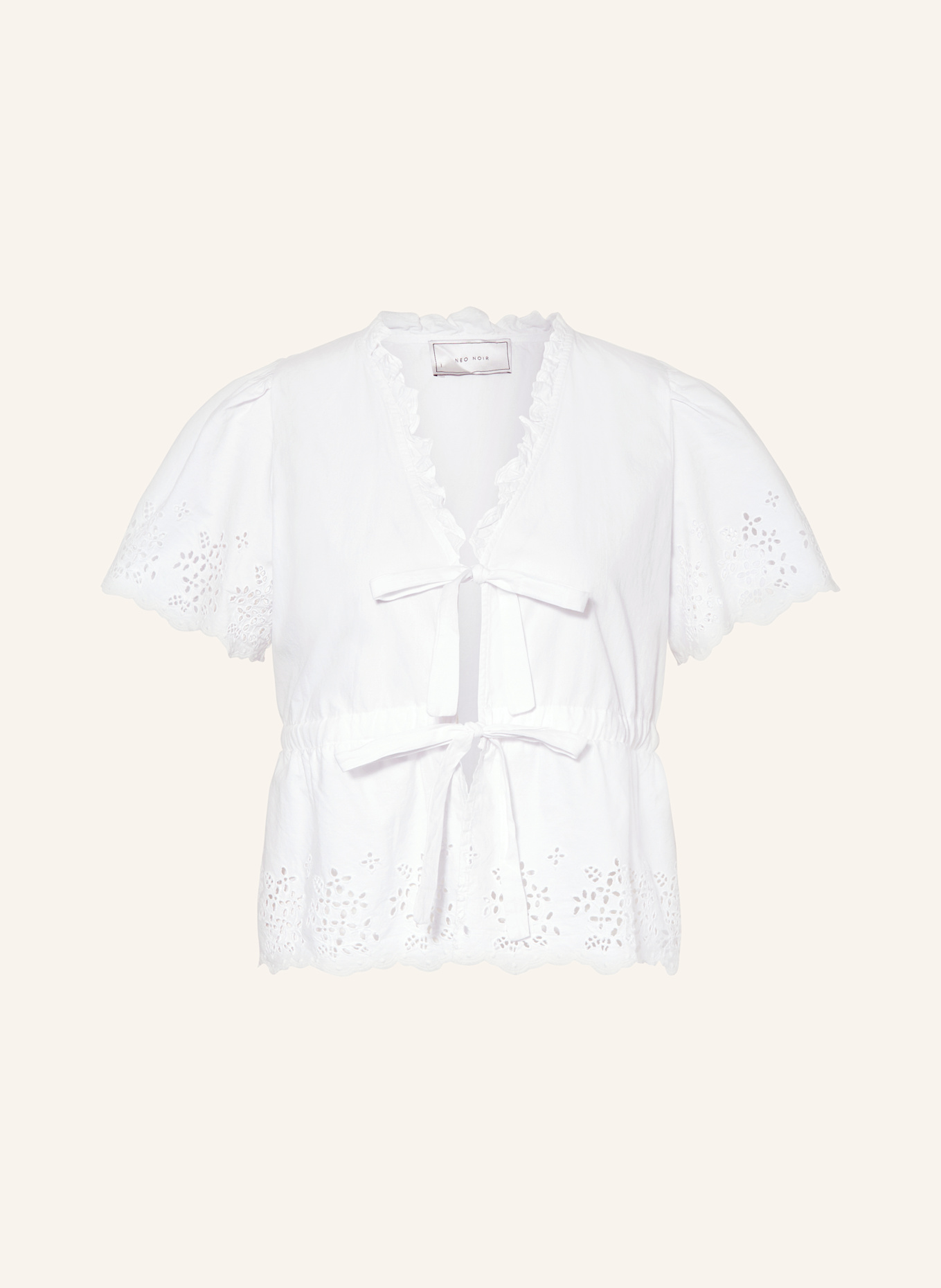 NEO NOIR SATSI blouse top with broderie anglaise, Color: WHITE (Image 1)