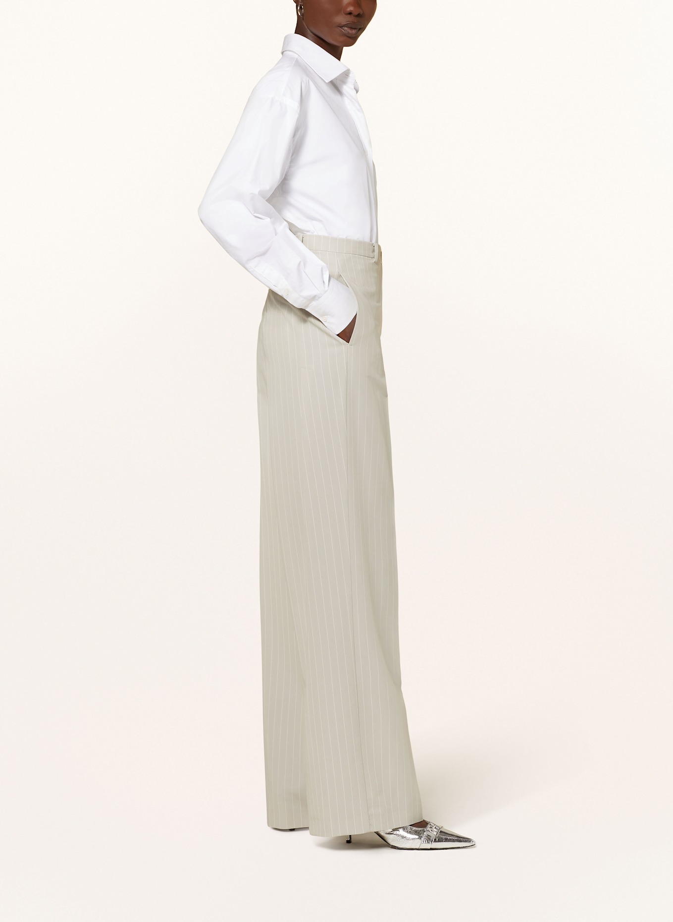 PATRIZIA PEPE Wide leg trousers, Color: LIGHT GRAY/ WHITE (Image 4)