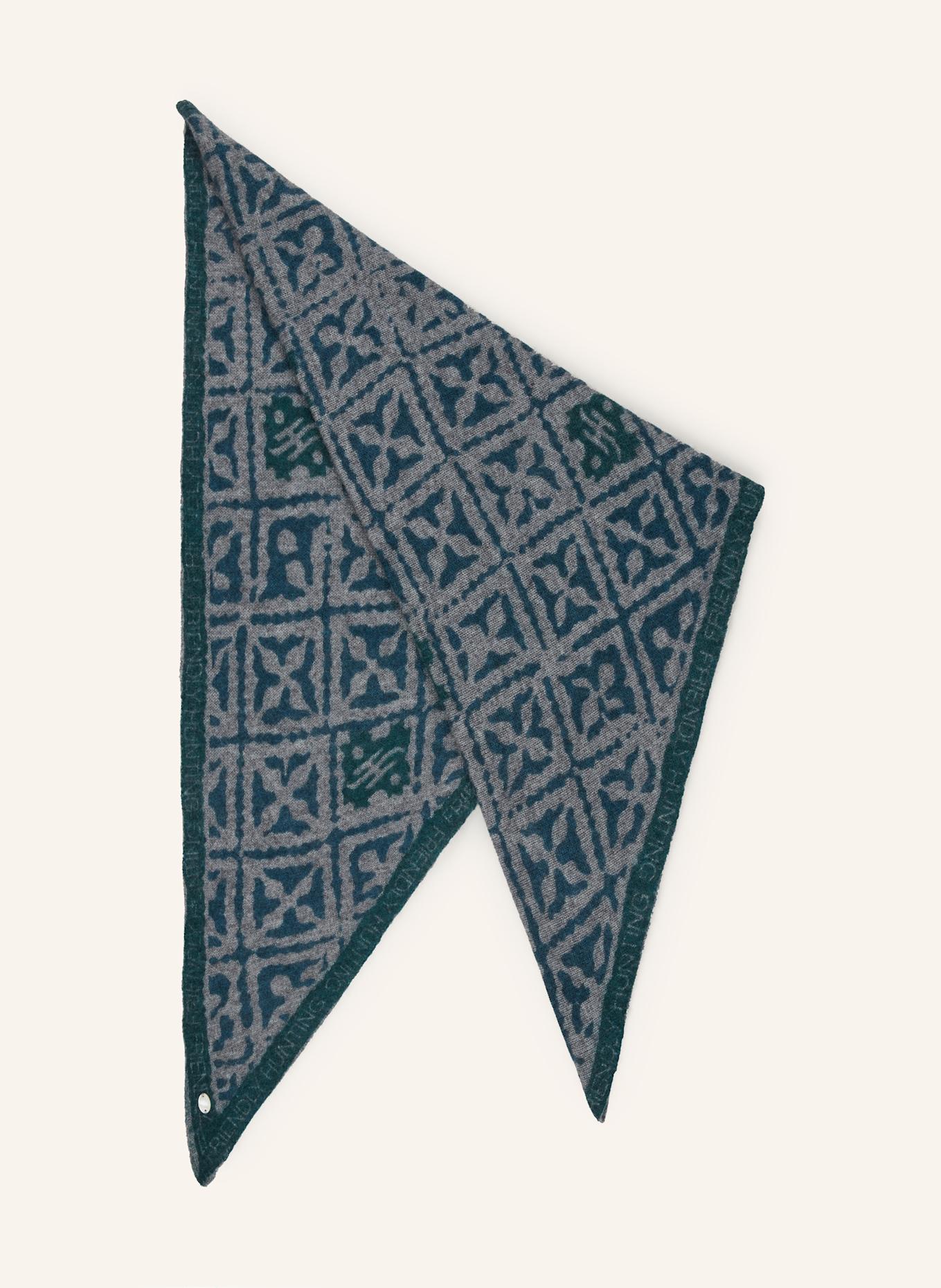 friendly hunting Trojúhelníkový šátek EYES OF MARRAKESH z kašmíru: ŠEDÁ / PETROLEJOVÁ / ZELENÁ