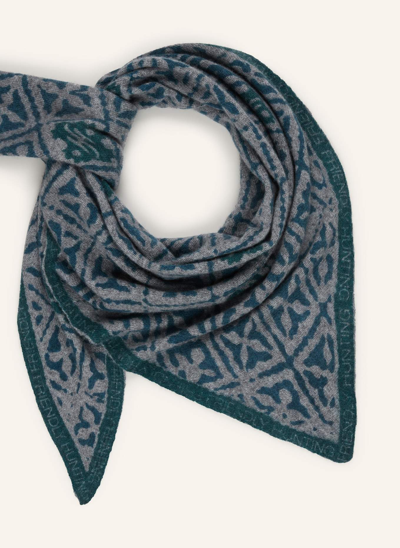 friendly hunting Trojúhelníkový šátek EYES OF MARRAKESH z kašmíru: ŠEDÁ / PETROLEJOVÁ / ZELENÁ