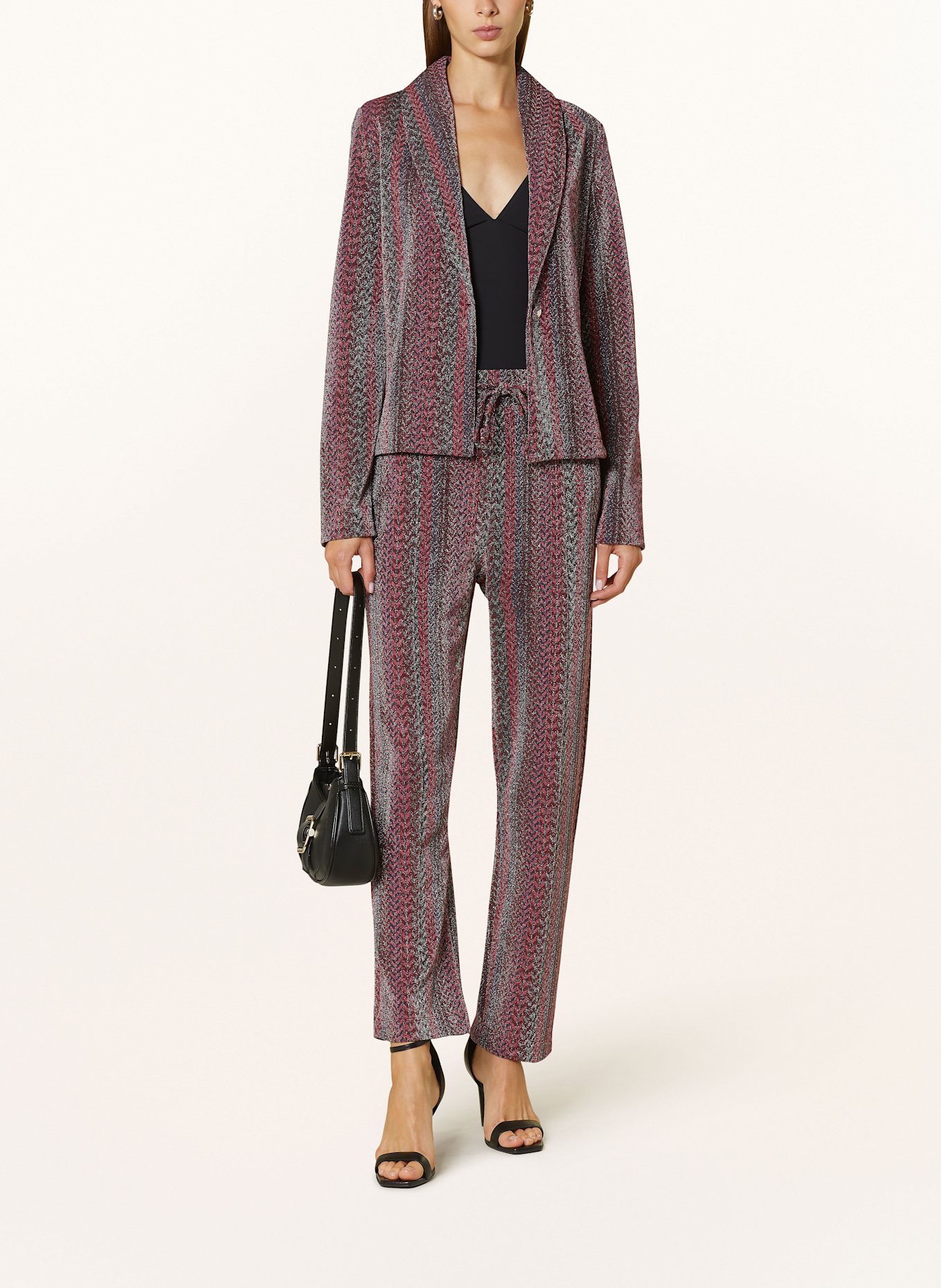 rich royal Blazer with glitter thread in dark red black silver