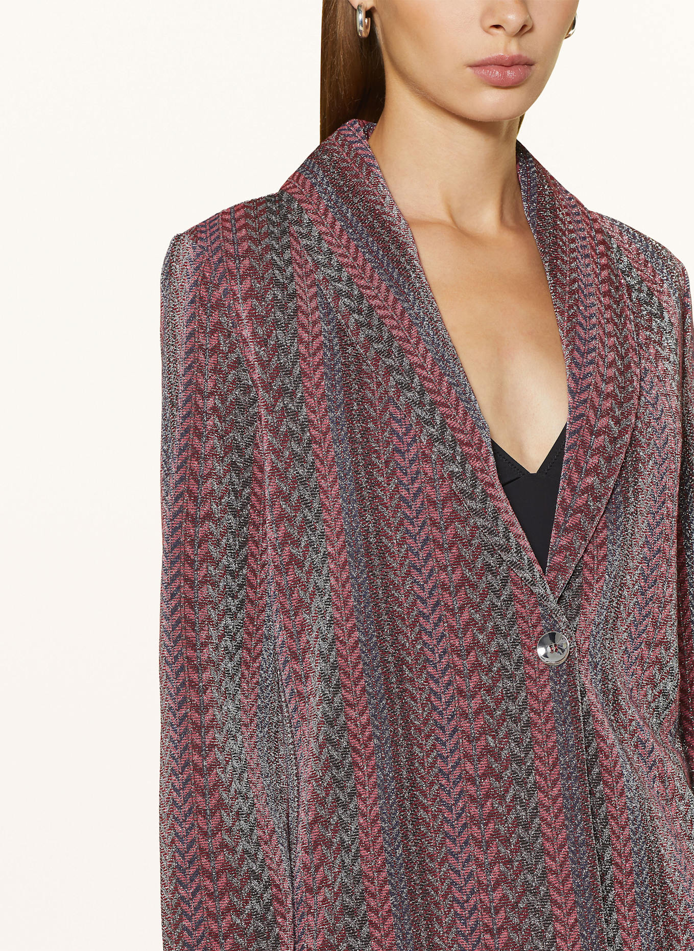 rich royal Blazer with glitter thread in dark red black silver