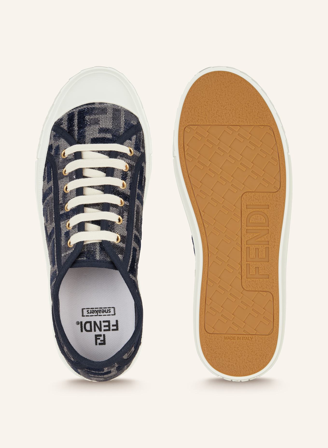 【関税込み】FENDI Light Blue Leather Domino Sneakers Fendi Women's Domino Denim Light Blue Low Top Sneakers