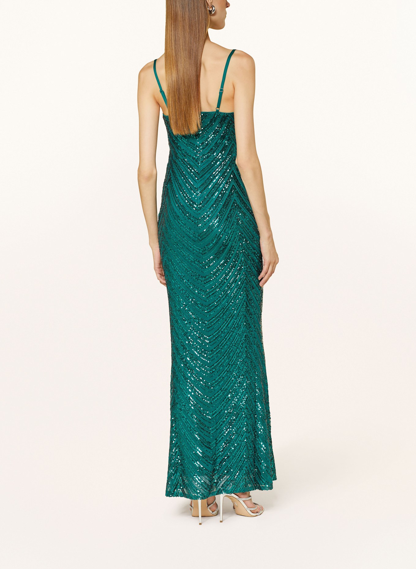 LIPSY Večerní šaty s flitry: PETROLEJOVÁ