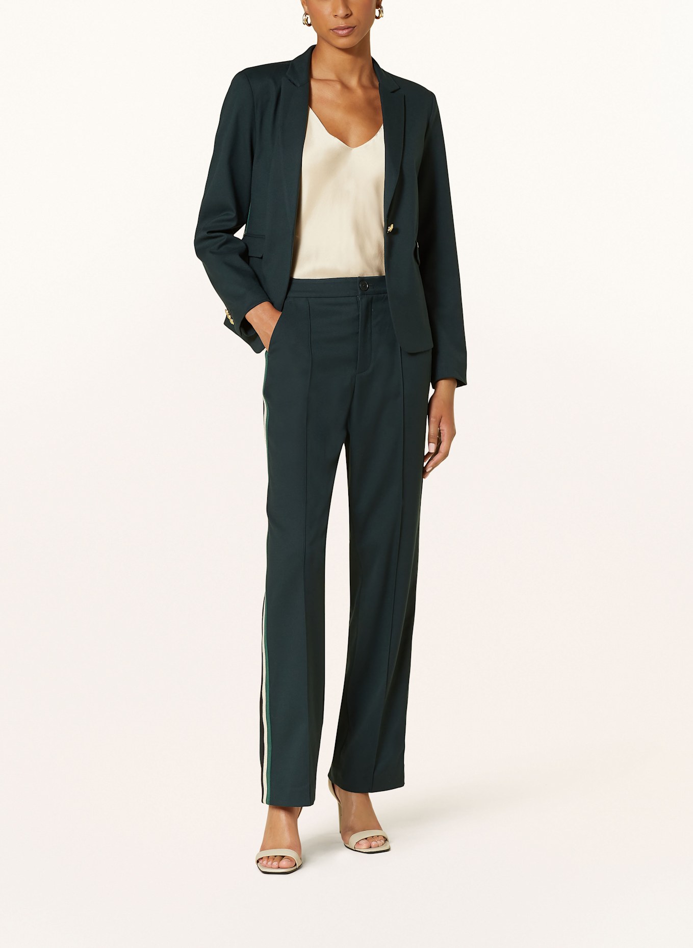 MOS MOSH MMHANNAH Marlene trousers with tuxedo stripe: DARK GREEN