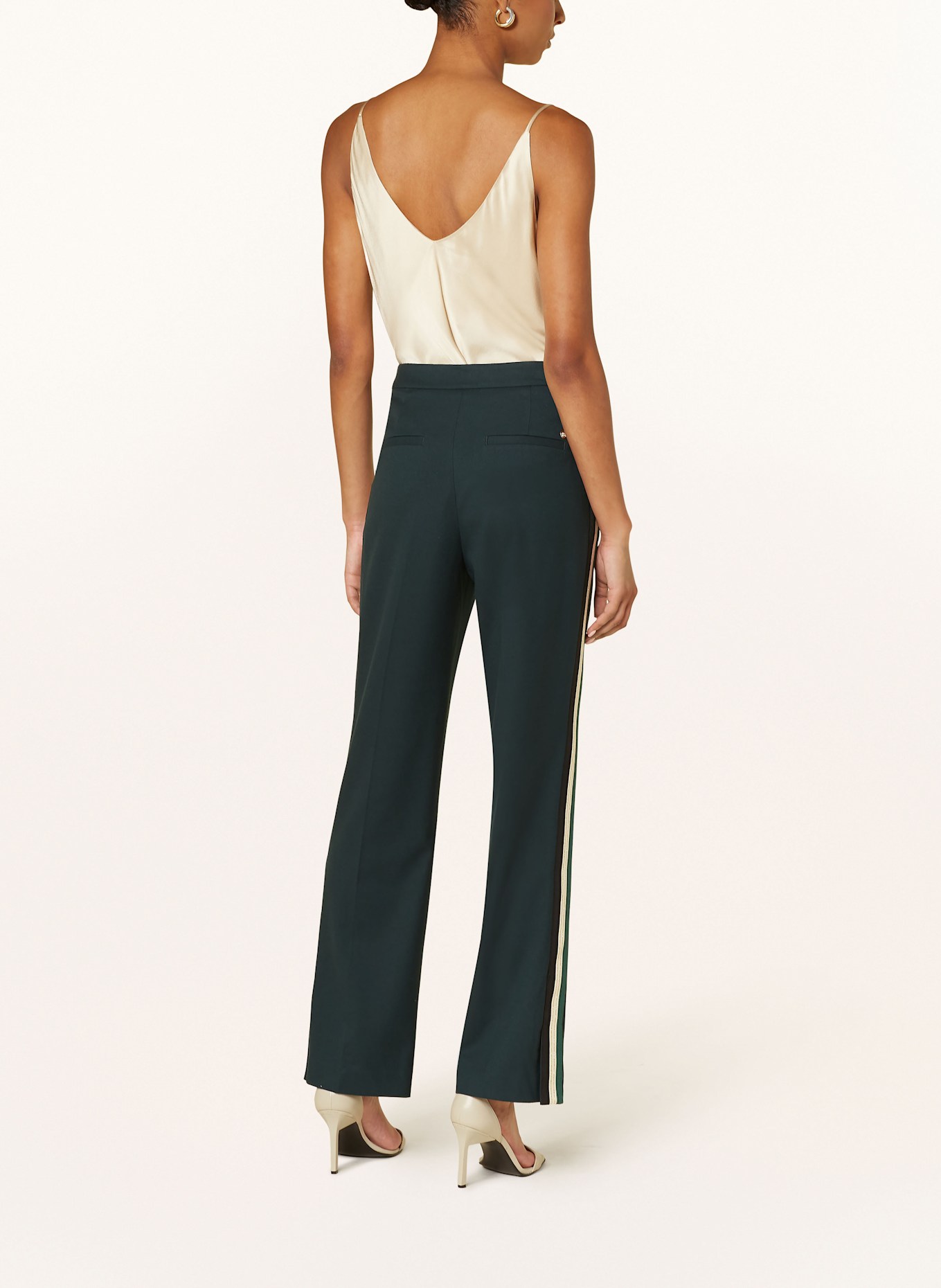 MOS MOSH MMHANNAH Marlene trousers with tuxedo stripe: DARK GREEN