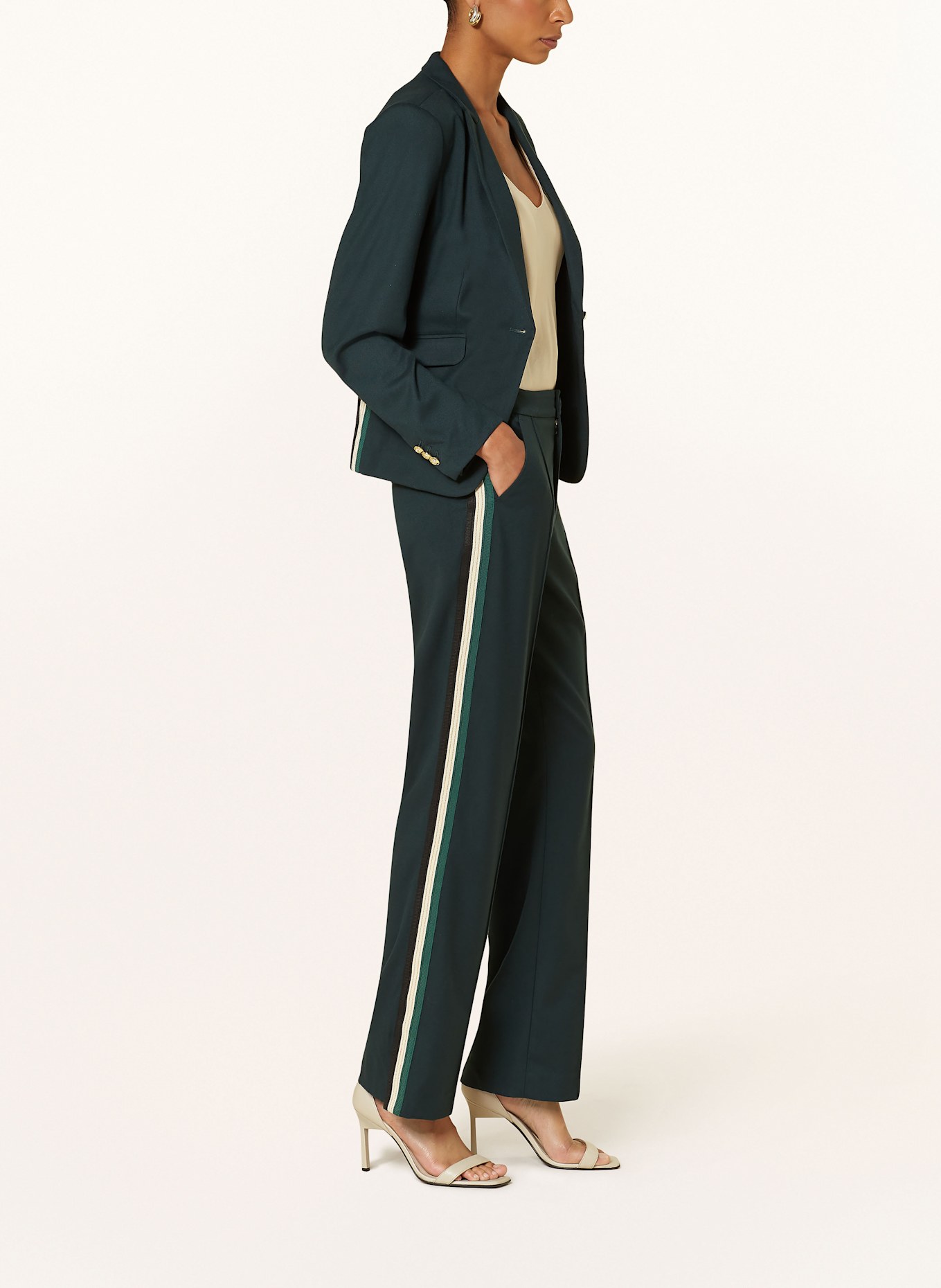 MOS MOSH MMHANNAH Marlene trousers with tuxedo stripe: DARK GREEN