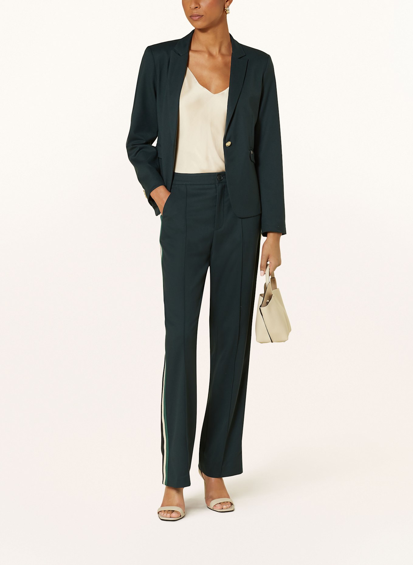 MOS MOSH MMHANNAH Marlene trousers with tuxedo stripe: DARK GREEN