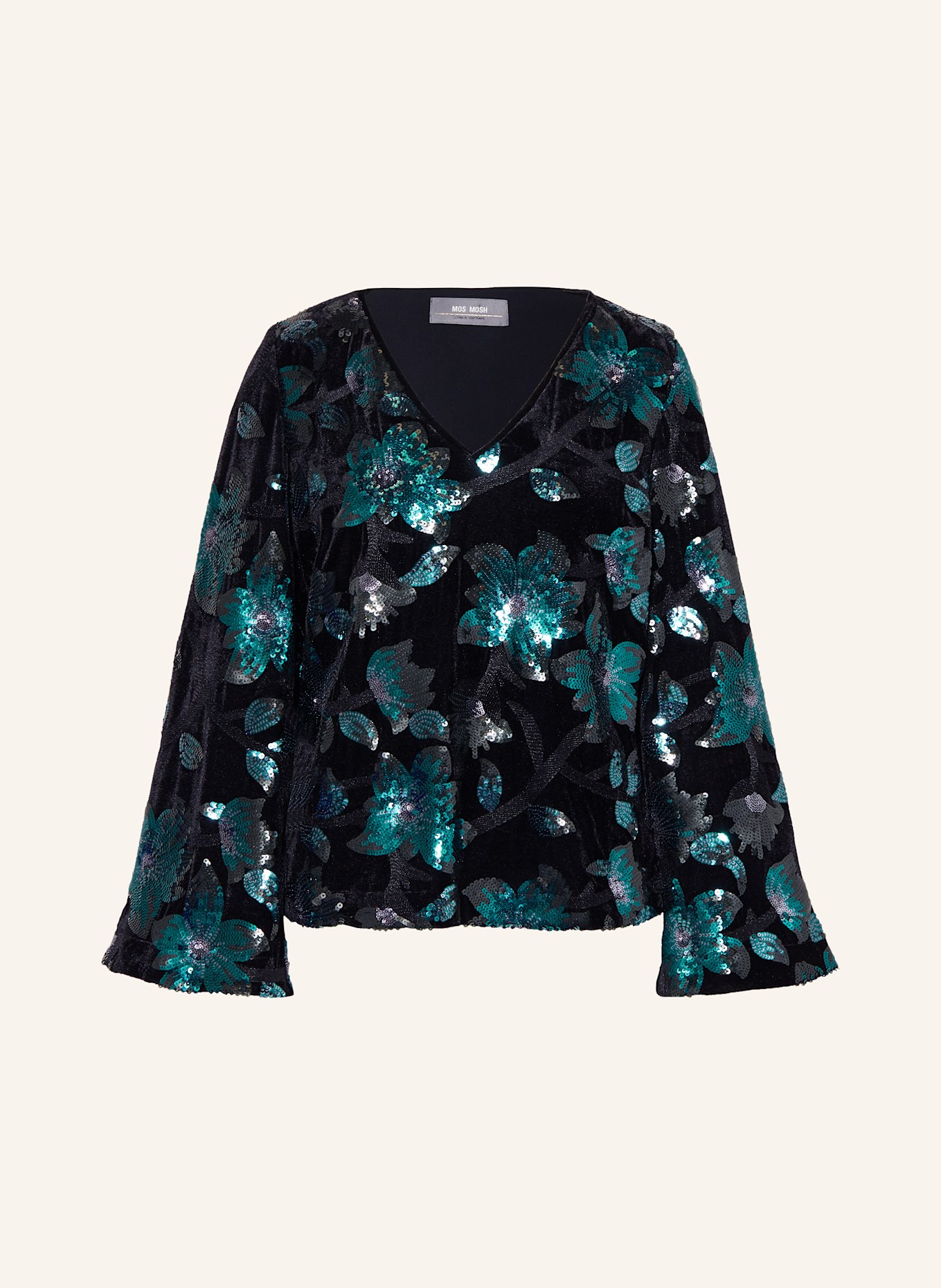 MOS MOSH Blusenshirt MMLIZZA aus Samt mit Pailletten: DUNKELGRÜN / GRÜN