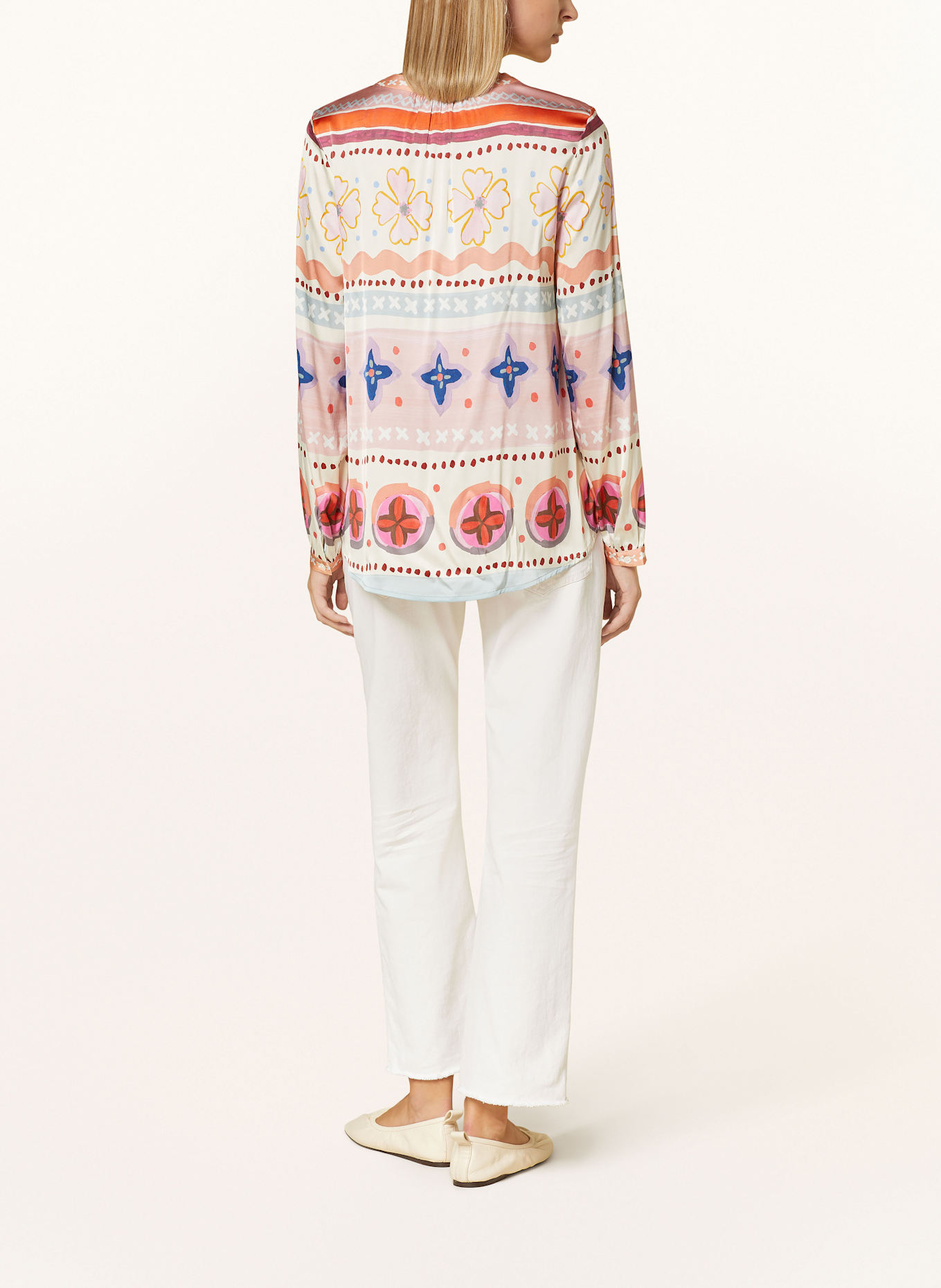 Grace Satin shirt blouse with decorative gems: ECRU / ORANGE / ROSE