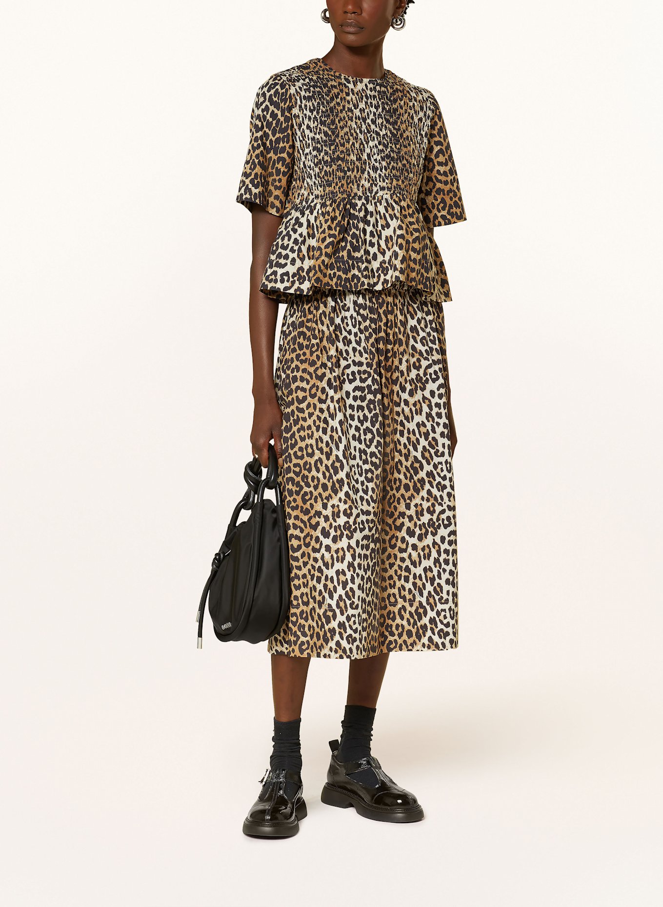 GANNI Shirt blouse: BROWN / BLACK / BEIGE