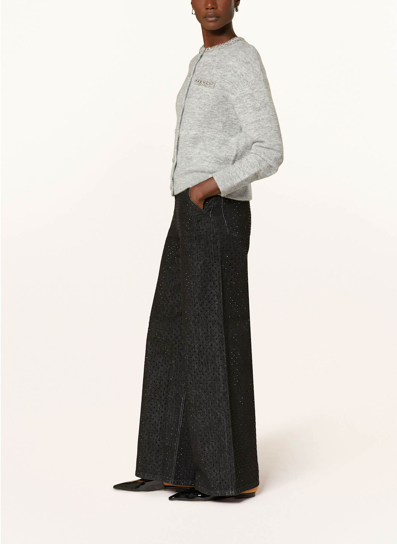 self-portrait Straight Jeans mit Schmucksteinen: BLACK BLACK