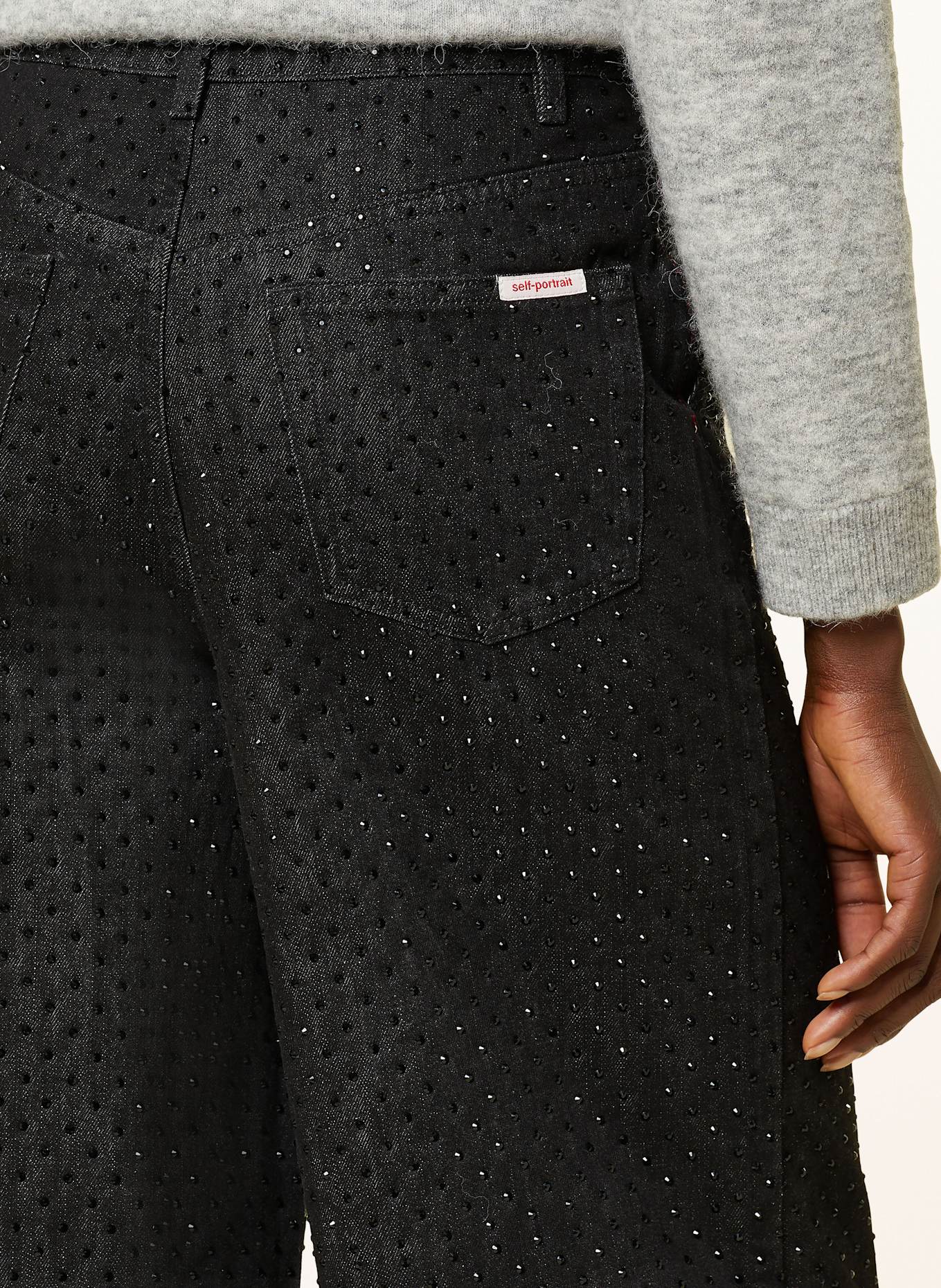 self-portrait Straight Jeans mit Schmucksteinen: BLACK BLACK
