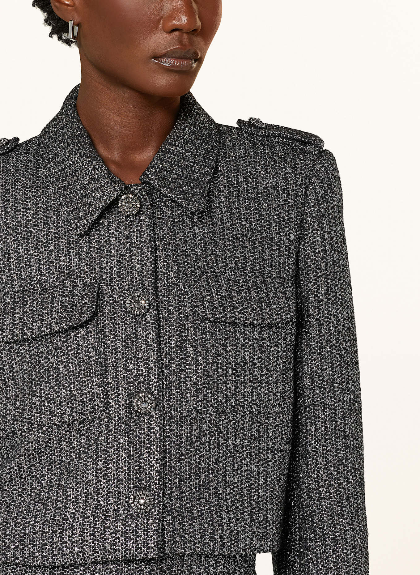 self-portrait Bouclé jacket with glitter thread, Color: BLACK/ SILVER (Image 4)