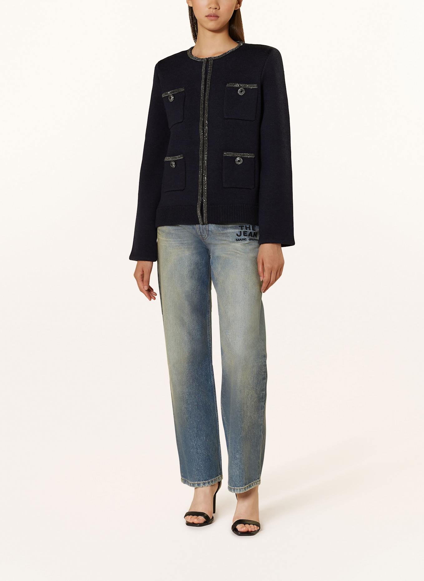 self-portrait Kastenjacke mit Schmucksteinen: DUNKELBLAU