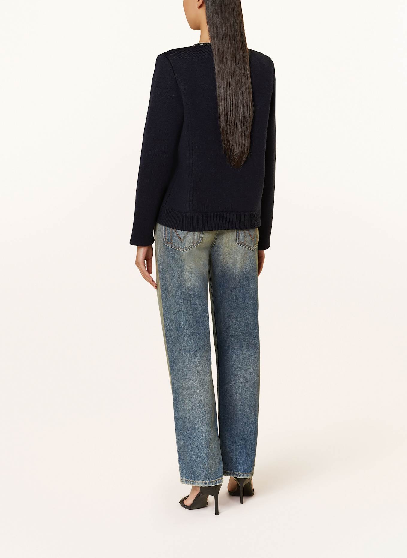 self-portrait Kastenjacke mit Schmucksteinen: DUNKELBLAU