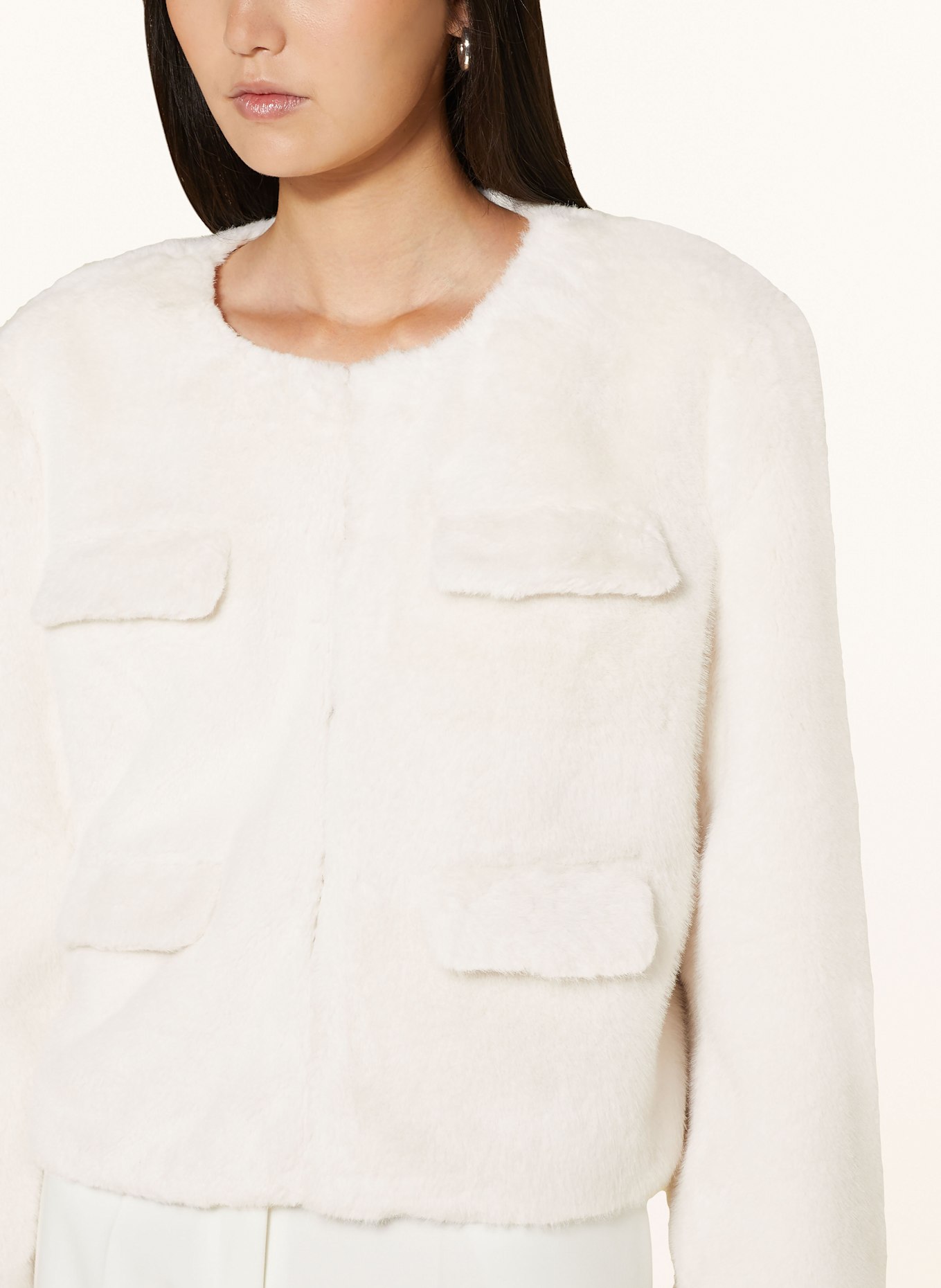 self-portrait Overjacket mit Kunstpelz: CREME