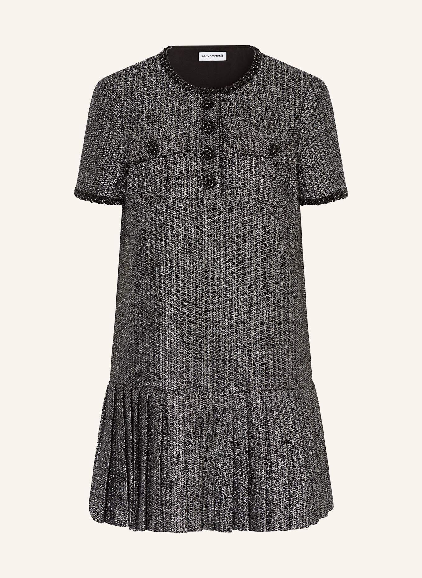 self-portrait Bouclé dress with glitter thread: BLACK / SILVER