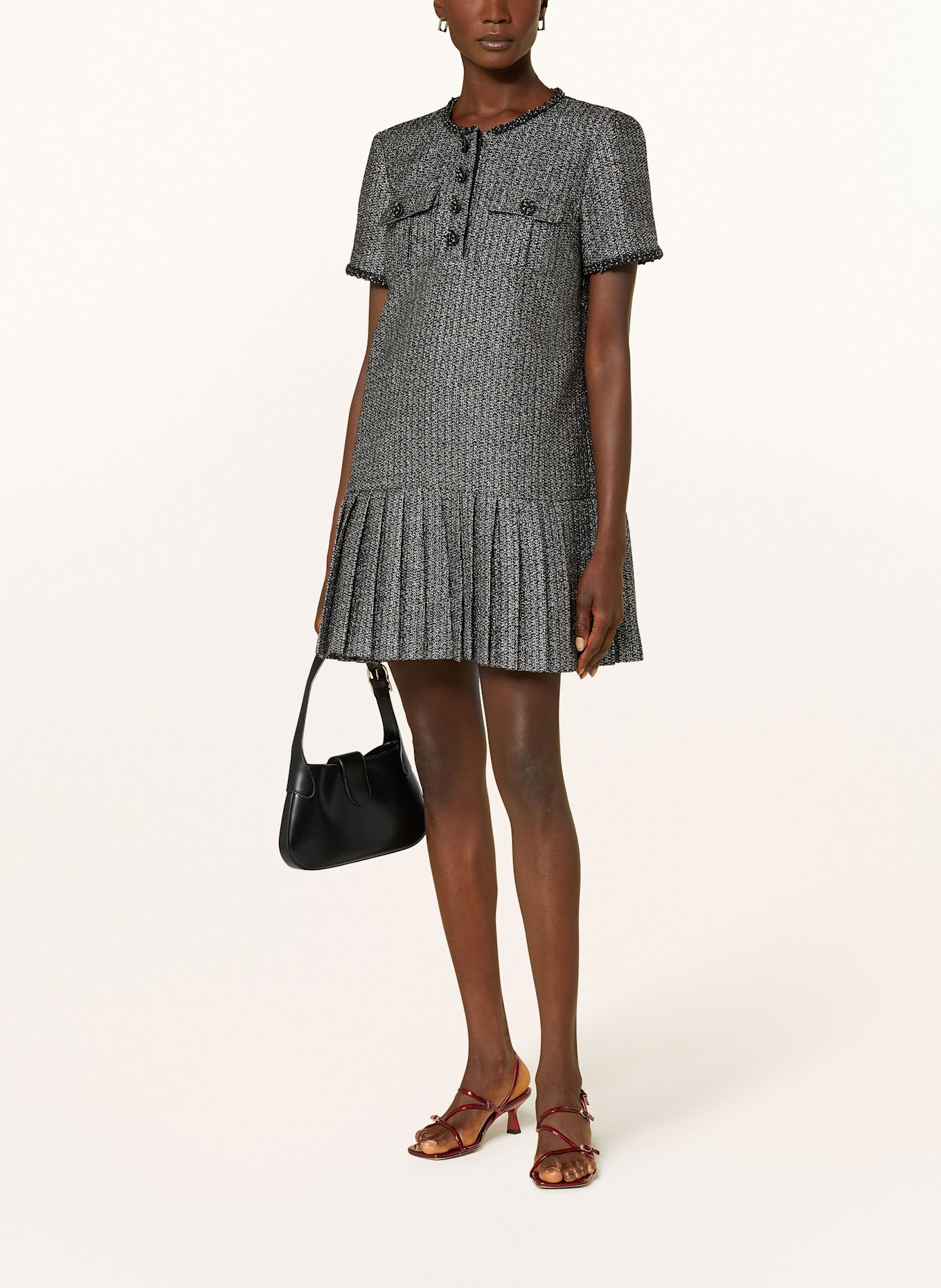 self-portrait Bouclé dress with glitter thread: BLACK / SILVER