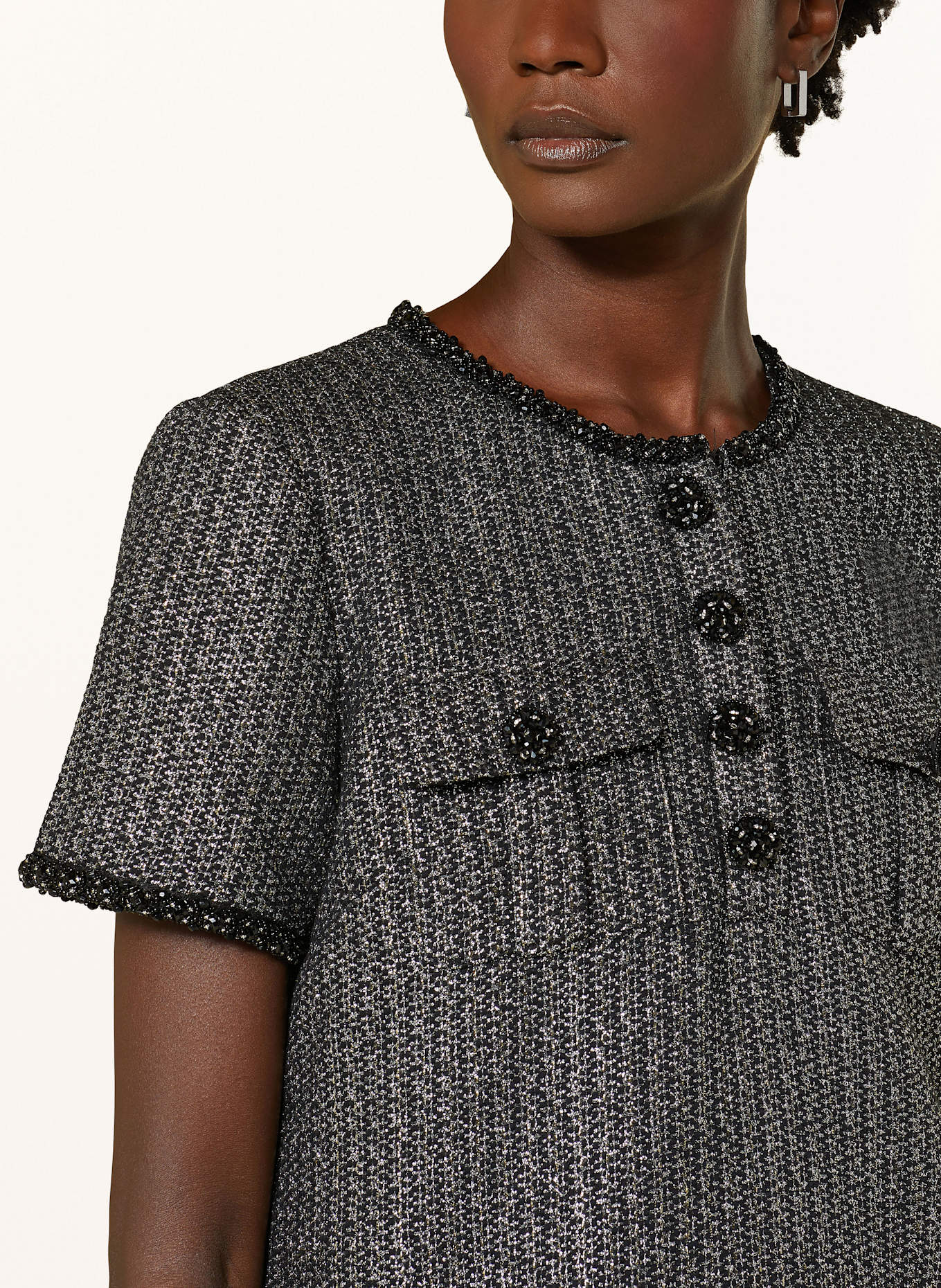 self-portrait Bouclé dress with glitter thread: BLACK / SILVER