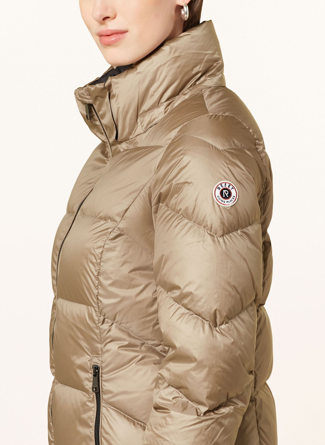 RESET ASPEN down coat with detachable hood in light brown