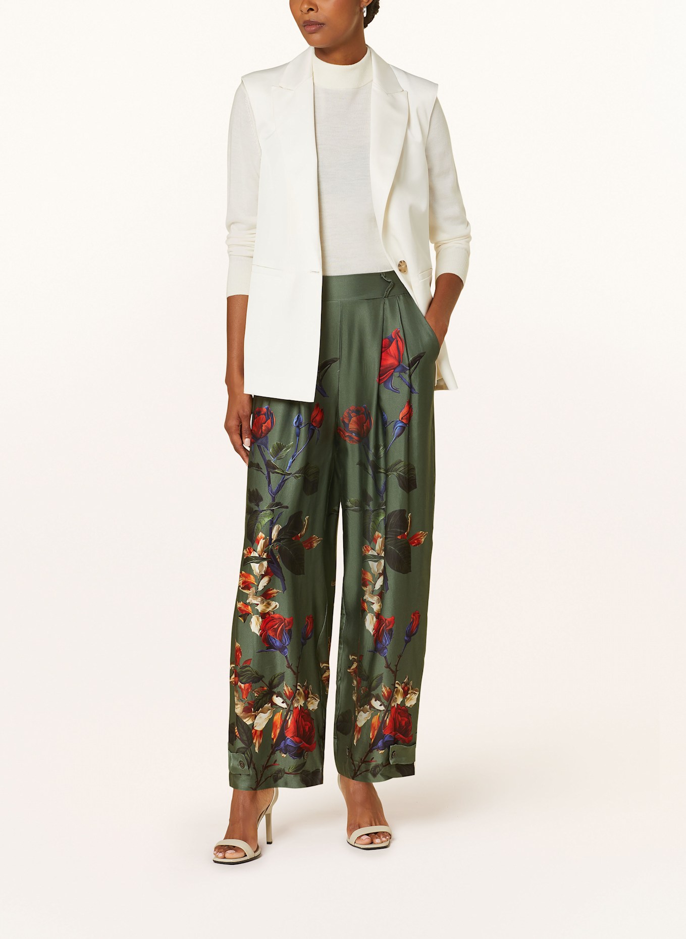 miss goodlife Wide leg trousers in satin, Color: GREEN/ RED/ DARK BLUE (Image 2)