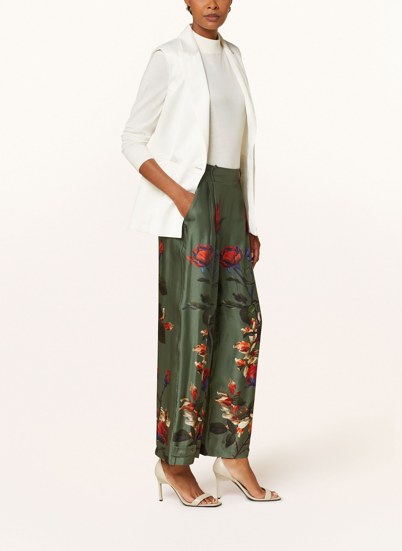 miss goodlife Wide leg trousers in satin, Color: GREEN/ RED/ DARK BLUE (Image 4)