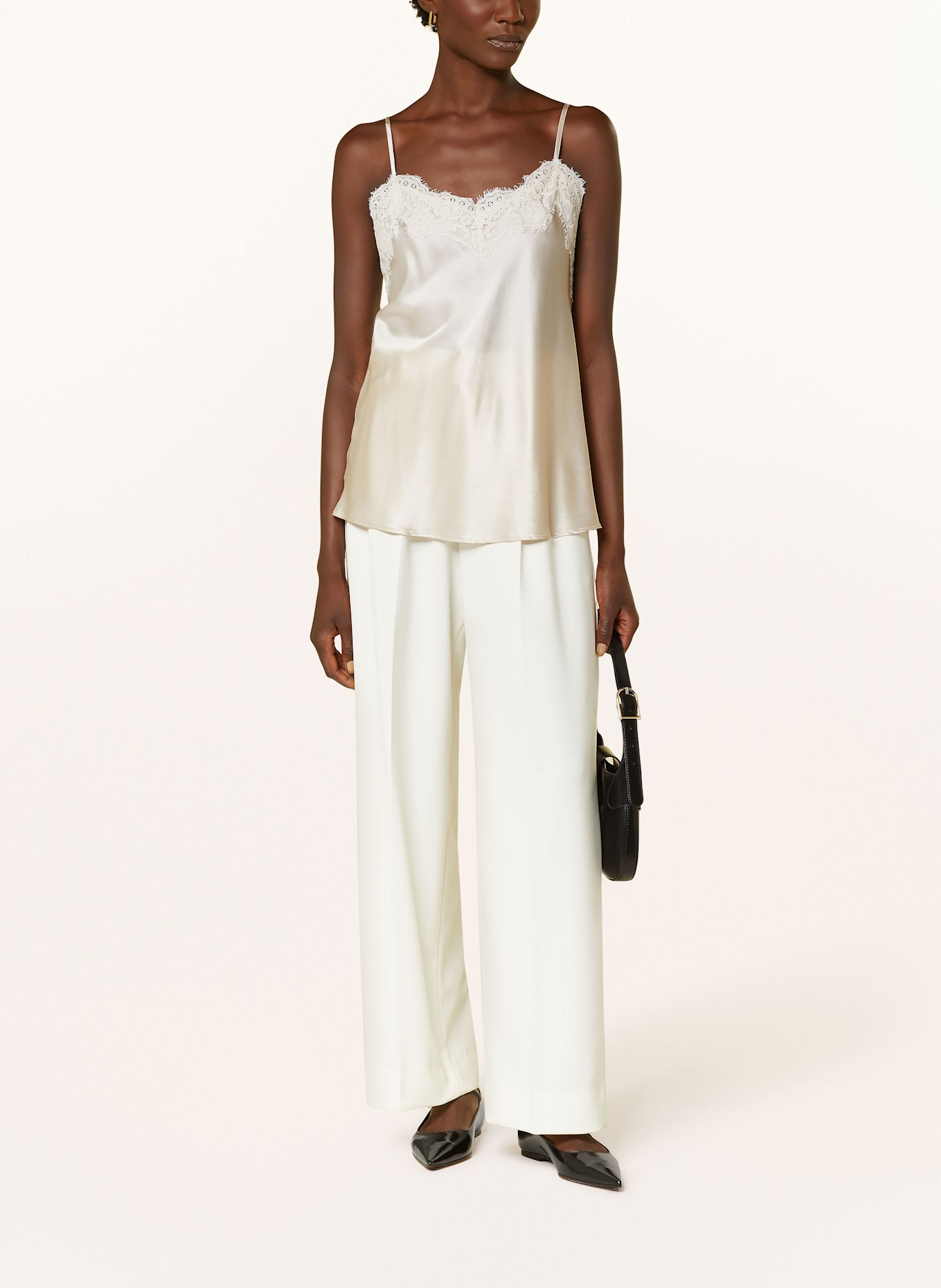 MRS & HUGS Silk satin top with lace: BEIGE