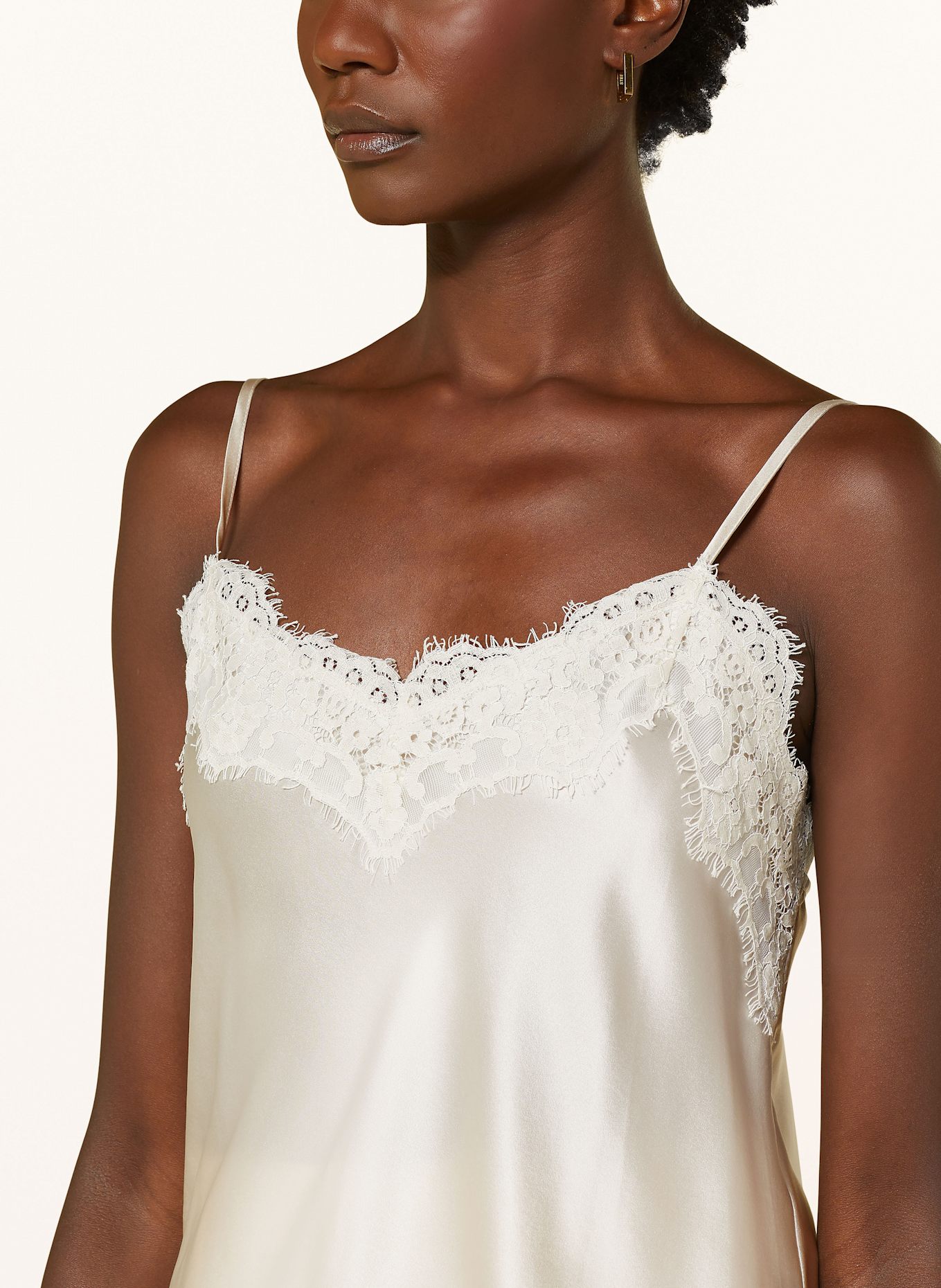 MRS & HUGS Silk satin top with lace: BEIGE