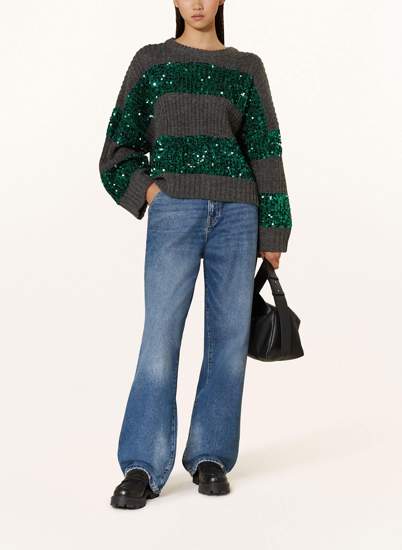 ESSENTIEL ANTWERP GROUP sweater with sequins: DARK GRAY / GREEN