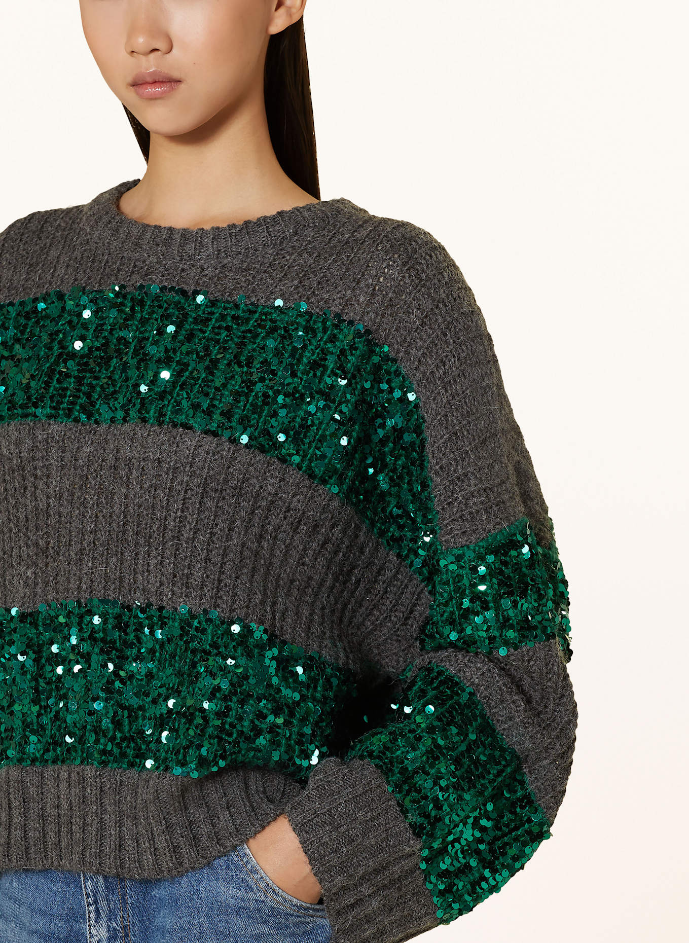 ESSENTIEL ANTWERP GROUP sweater with sequins: DARK GRAY / GREEN