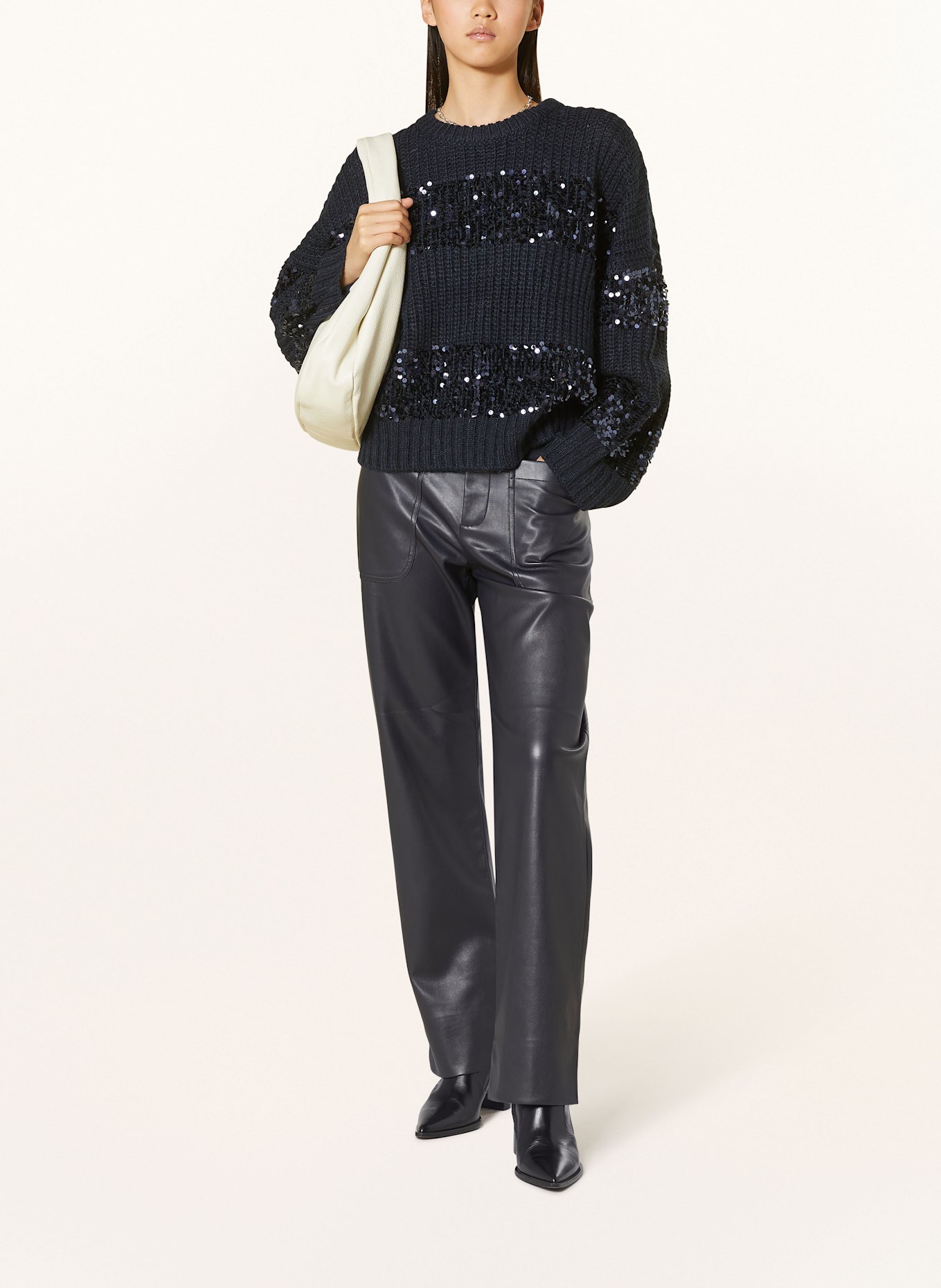 ESSENTIEL ANTWERP GRATE trousers in leather look, Color: DARK BLUE (Image 2)