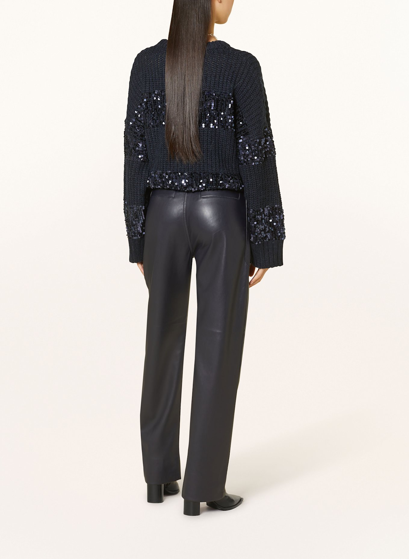 ESSENTIEL ANTWERP GRATE trousers in leather look, Color: DARK BLUE (Image 3)