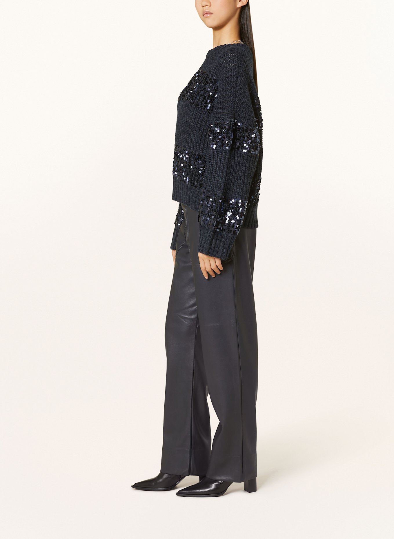 ESSENTIEL ANTWERP GRATE trousers in leather look, Color: DARK BLUE (Image 4)
