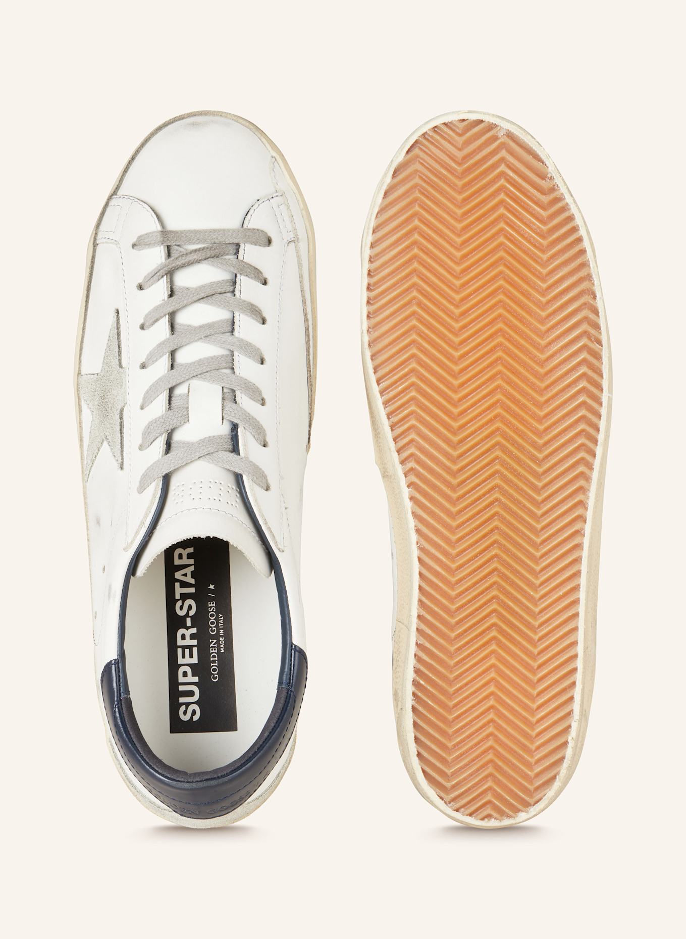 GOLDEN GOOSE Sneaker SUPER-STAR CLASSIC: WEISS/ DUNKELBLAU/ GRAU