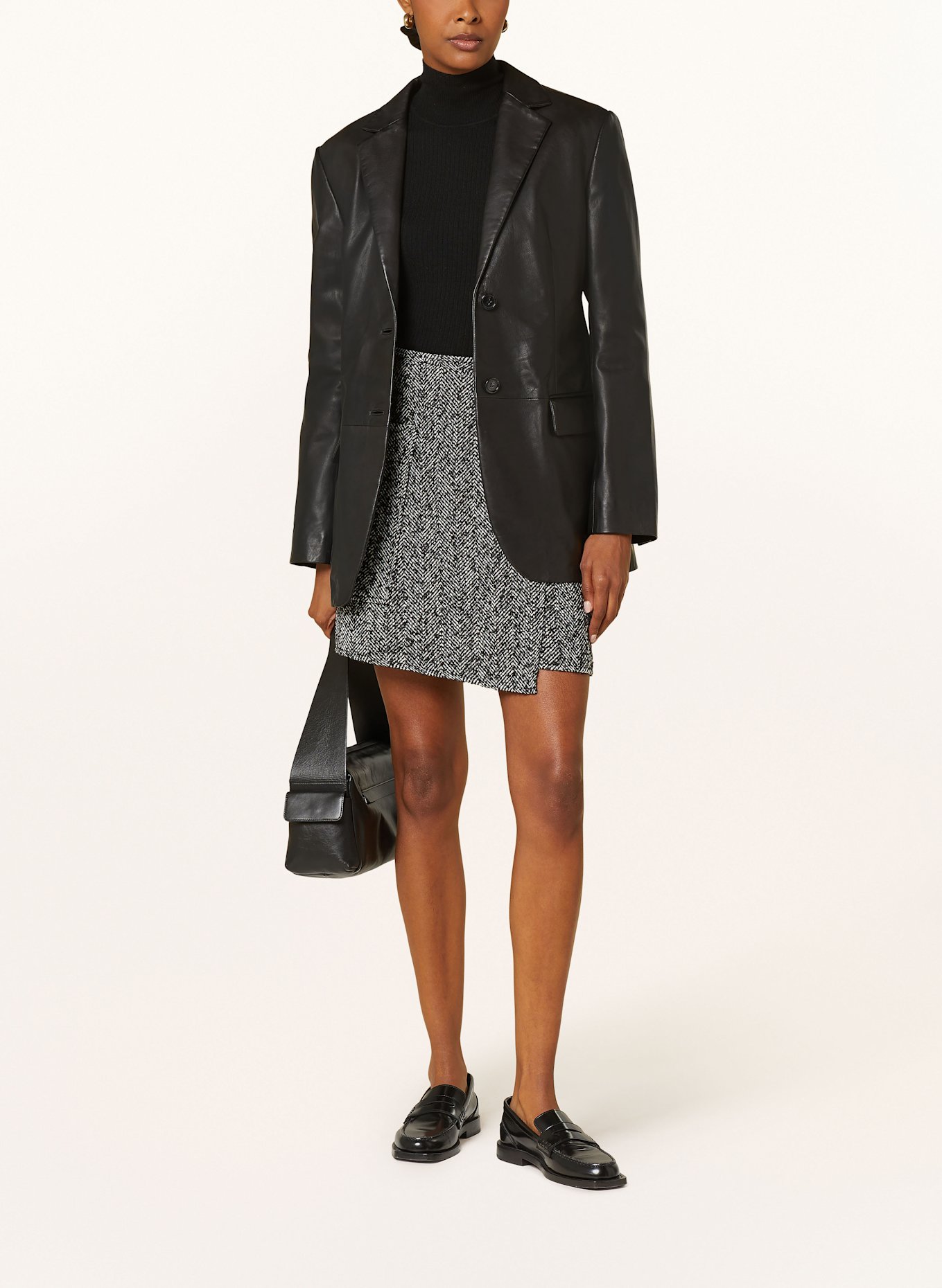 OPUS ROANI tweed skirt with a wrap look, Color: BLACK/ WHITE (Image 2)