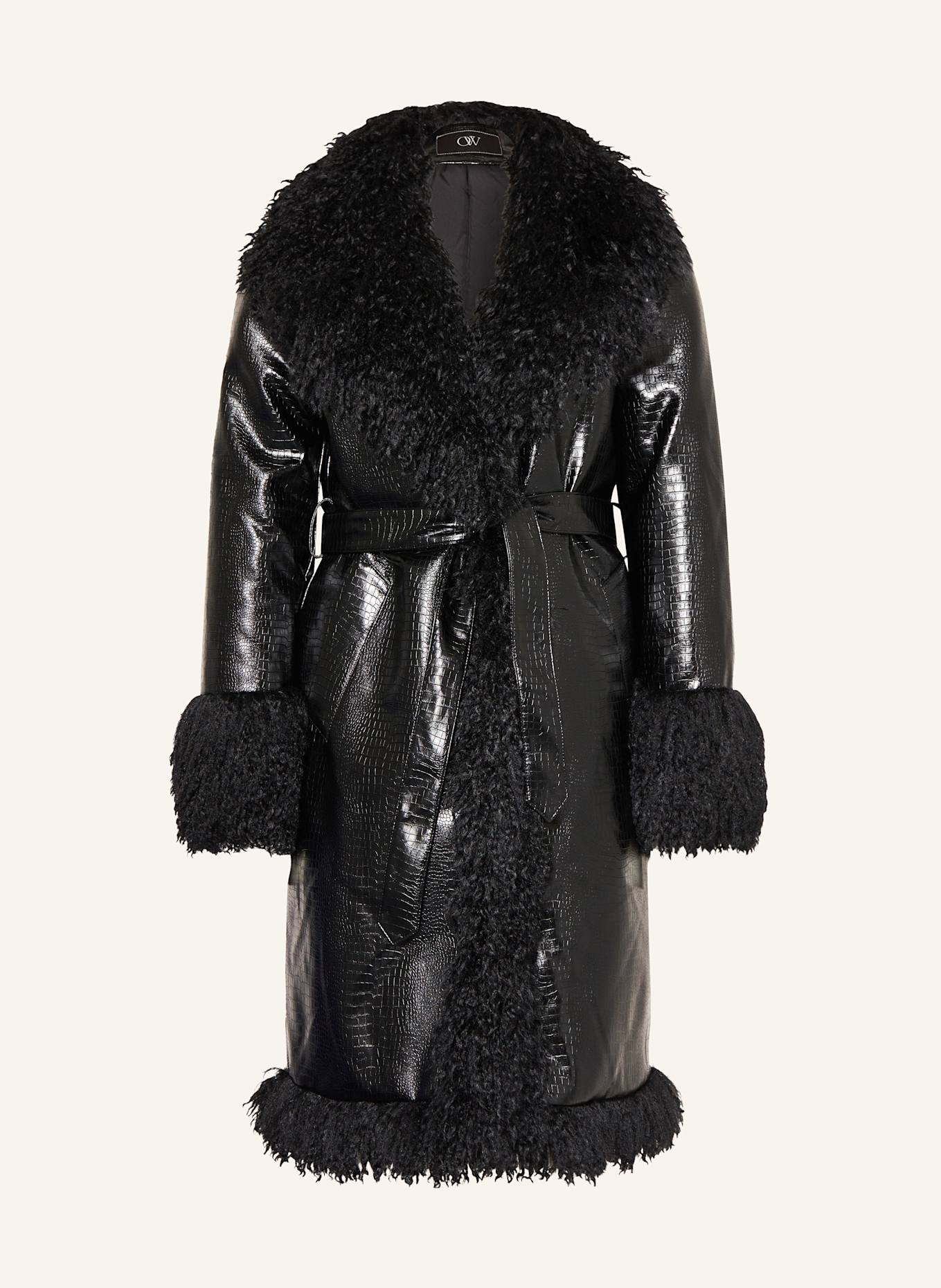 OW Collection FREYA coat in leather look with faux fur