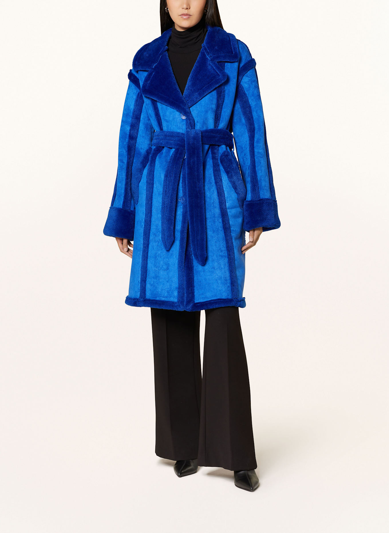 OW Collection Oversized-Mantel NEW YORK mit Kunstfell: BLAU