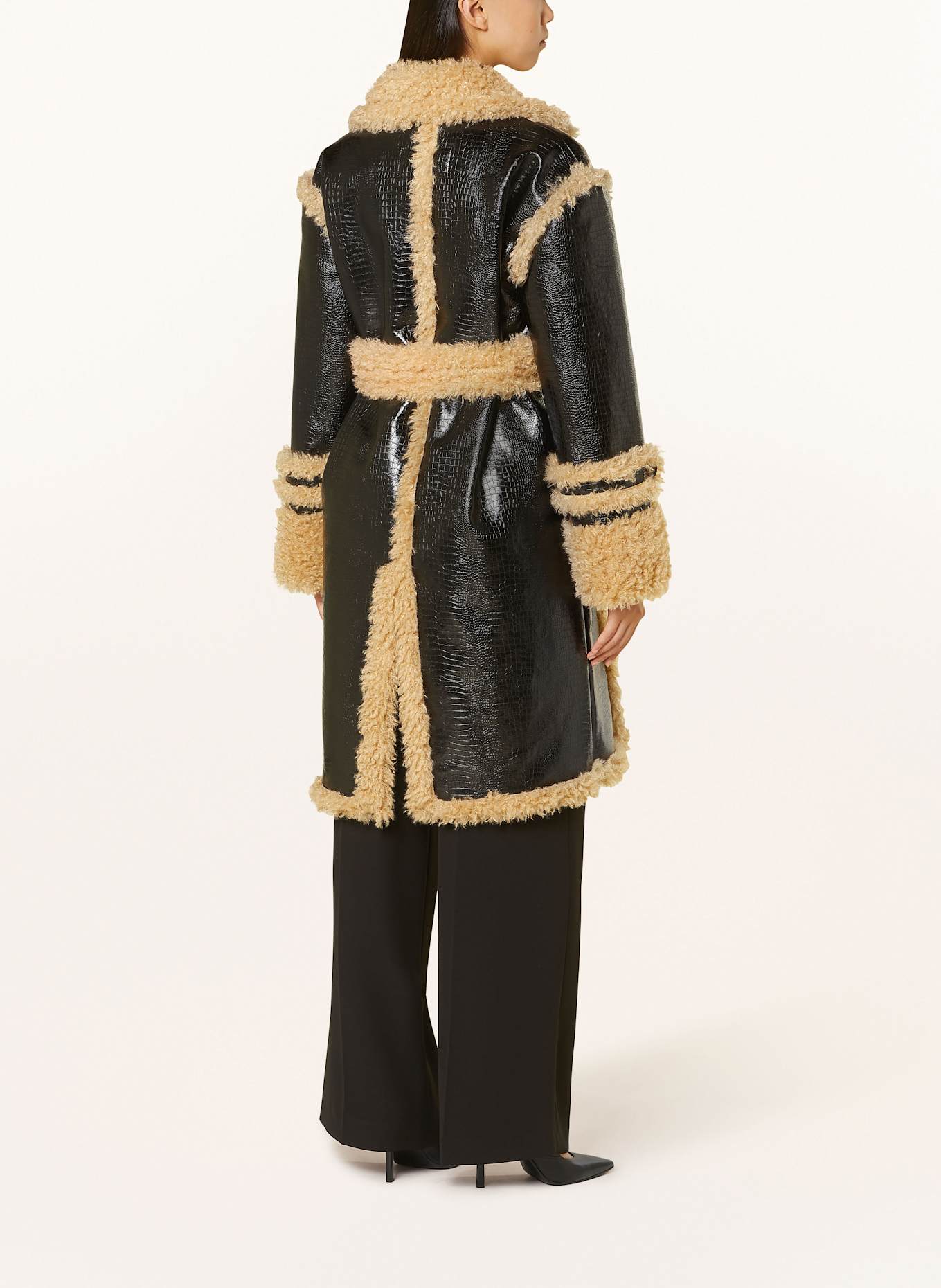 OW Collection Ledermantel MONTREAL mit Kunstfell: SCHWARZ/ BEIGE