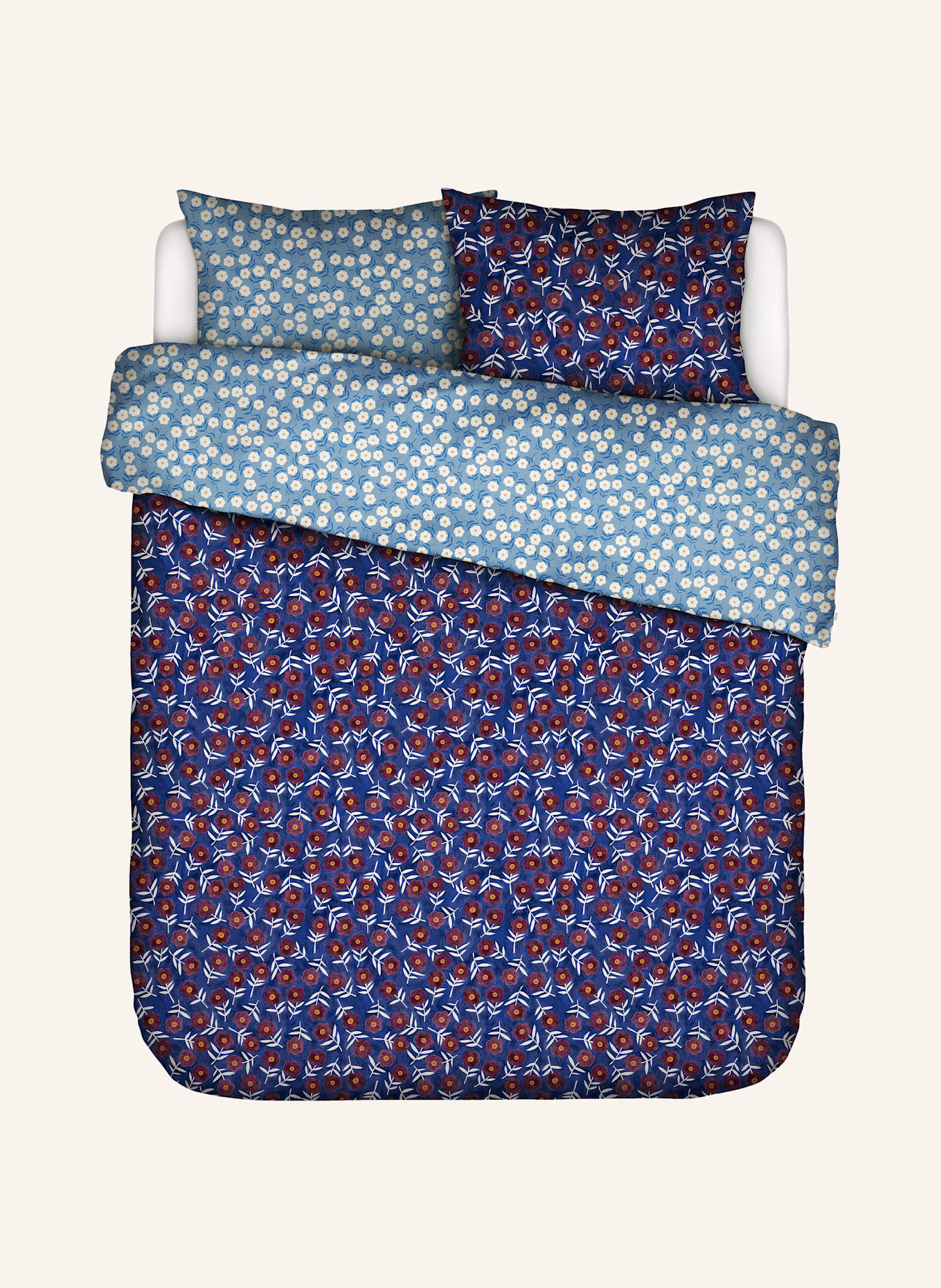 ESSENZA & CO Bettwäsche BLOOMING BALLET zum Wenden: HELLBLAU / DUNKELBLAU / ROT