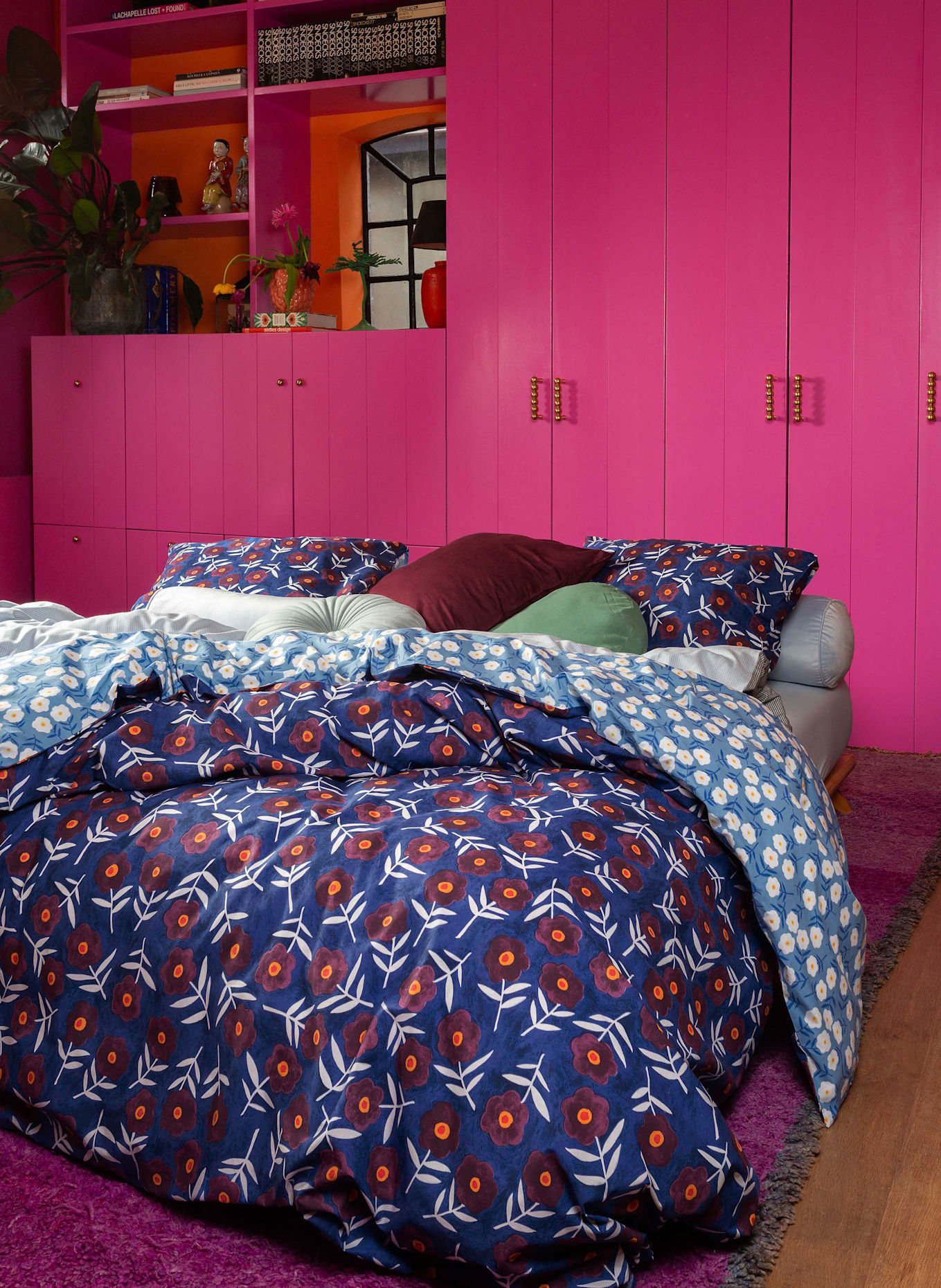 ESSENZA & CO Bettwäsche BLOOMING BALLET zum Wenden: HELLBLAU / DUNKELBLAU / ROT