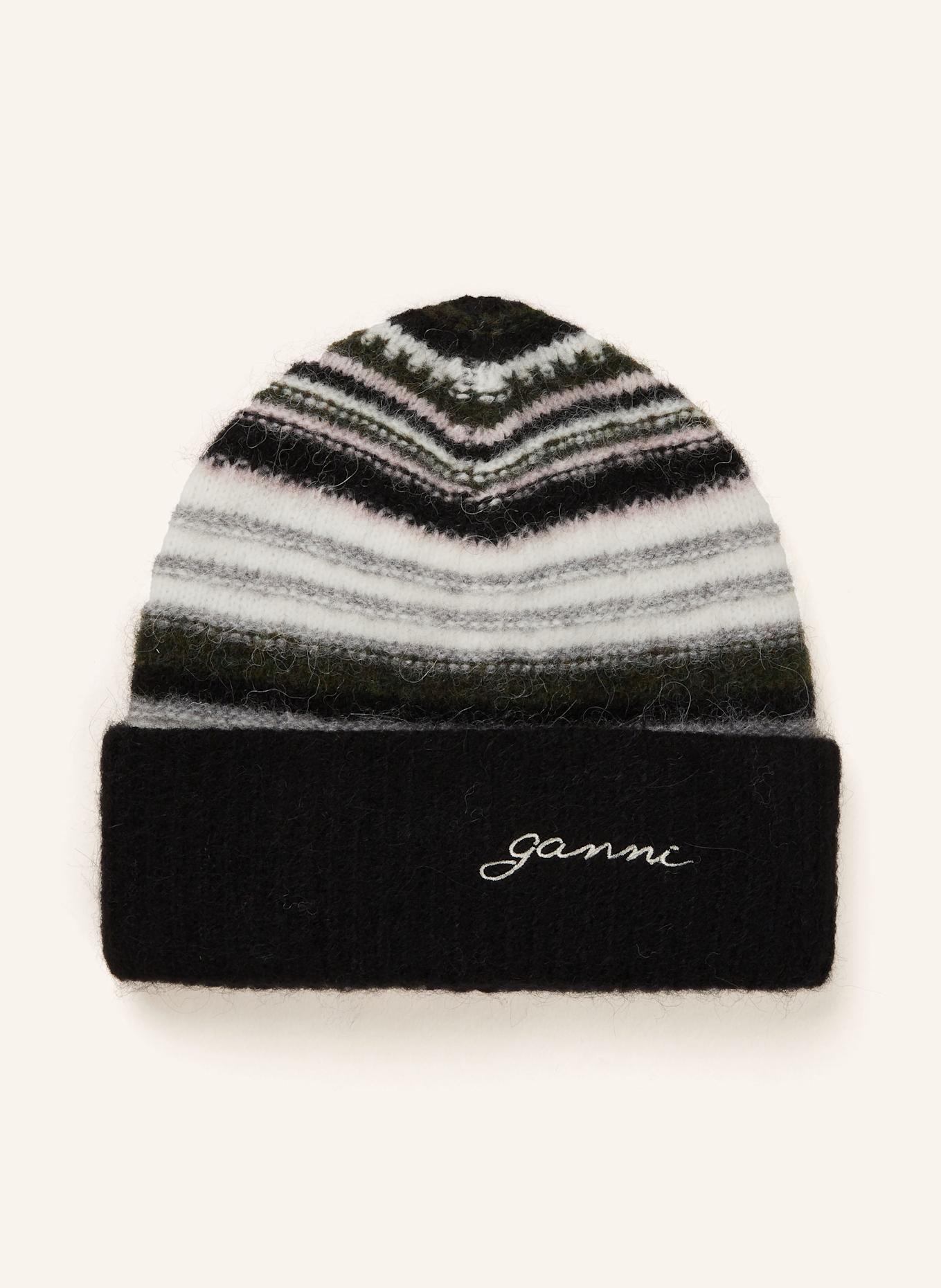 GANNI Čepice s alpakou: ČERNÁ / REŽNÁ / SVĚTLE ŠEDÁ