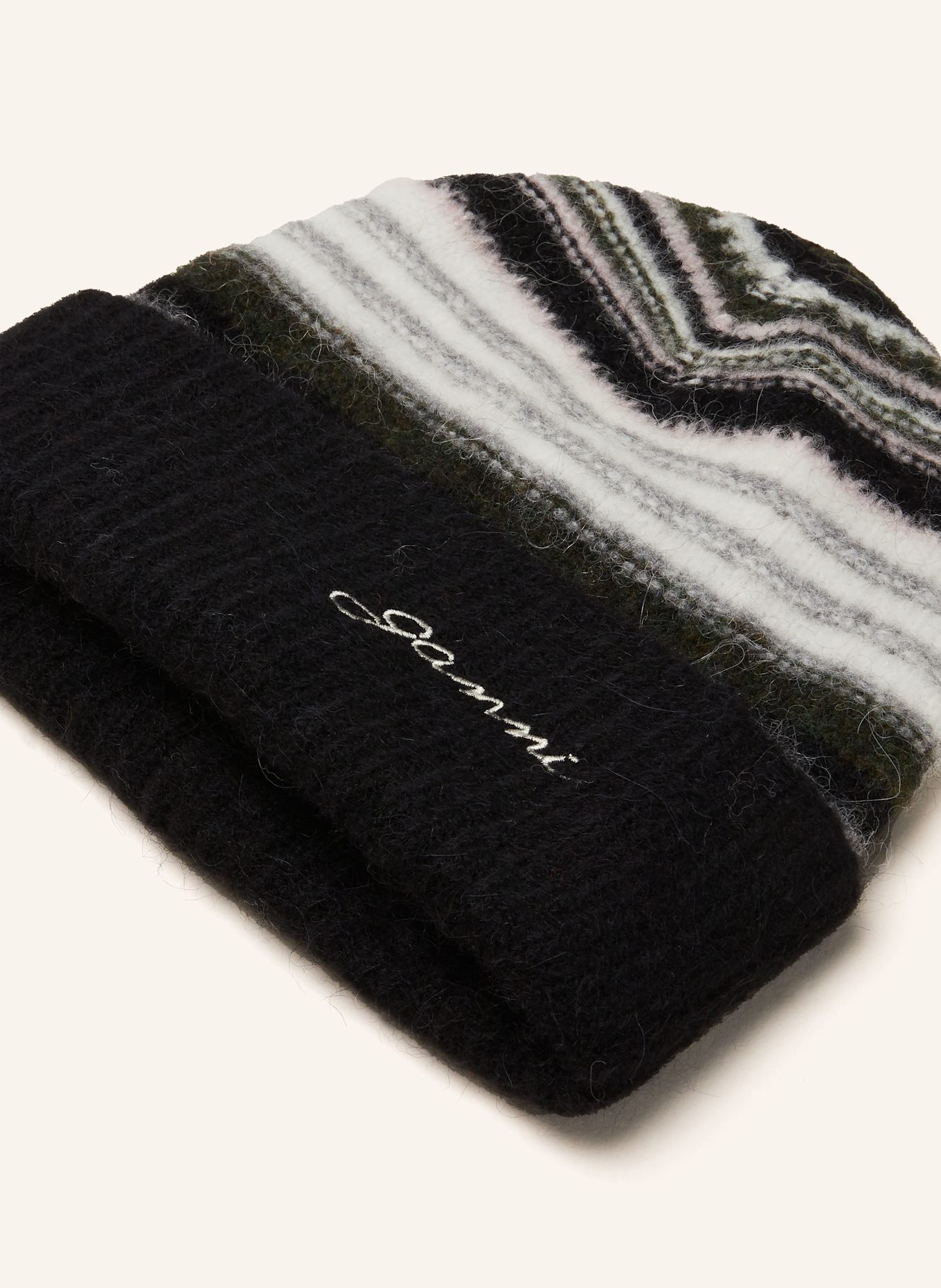 GANNI Čepice s alpakou: ČERNÁ / REŽNÁ / SVĚTLE ŠEDÁ