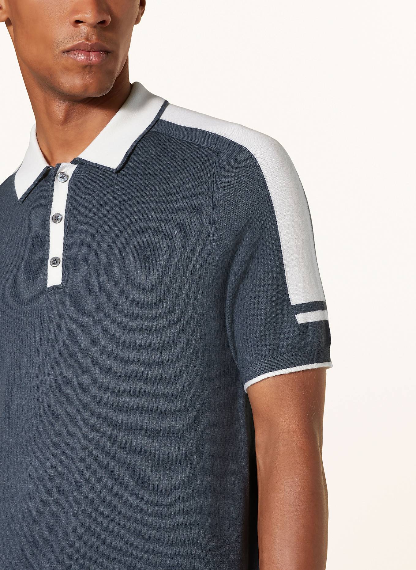 REISS Knitted polo shirt BRUNSWICK, Color: BLUE GRAY/ WHITE (Image 4)