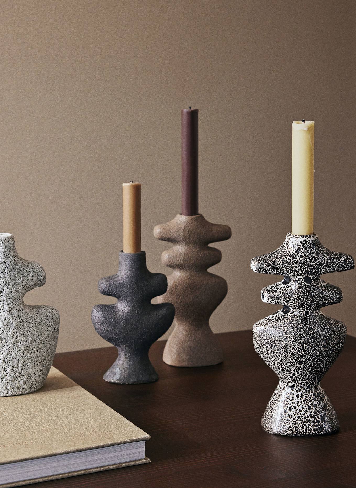 Ferm LIVING 4er-Set Stabkerzen PURE: DUNKELBRAUN / COGNAC / TAUPE