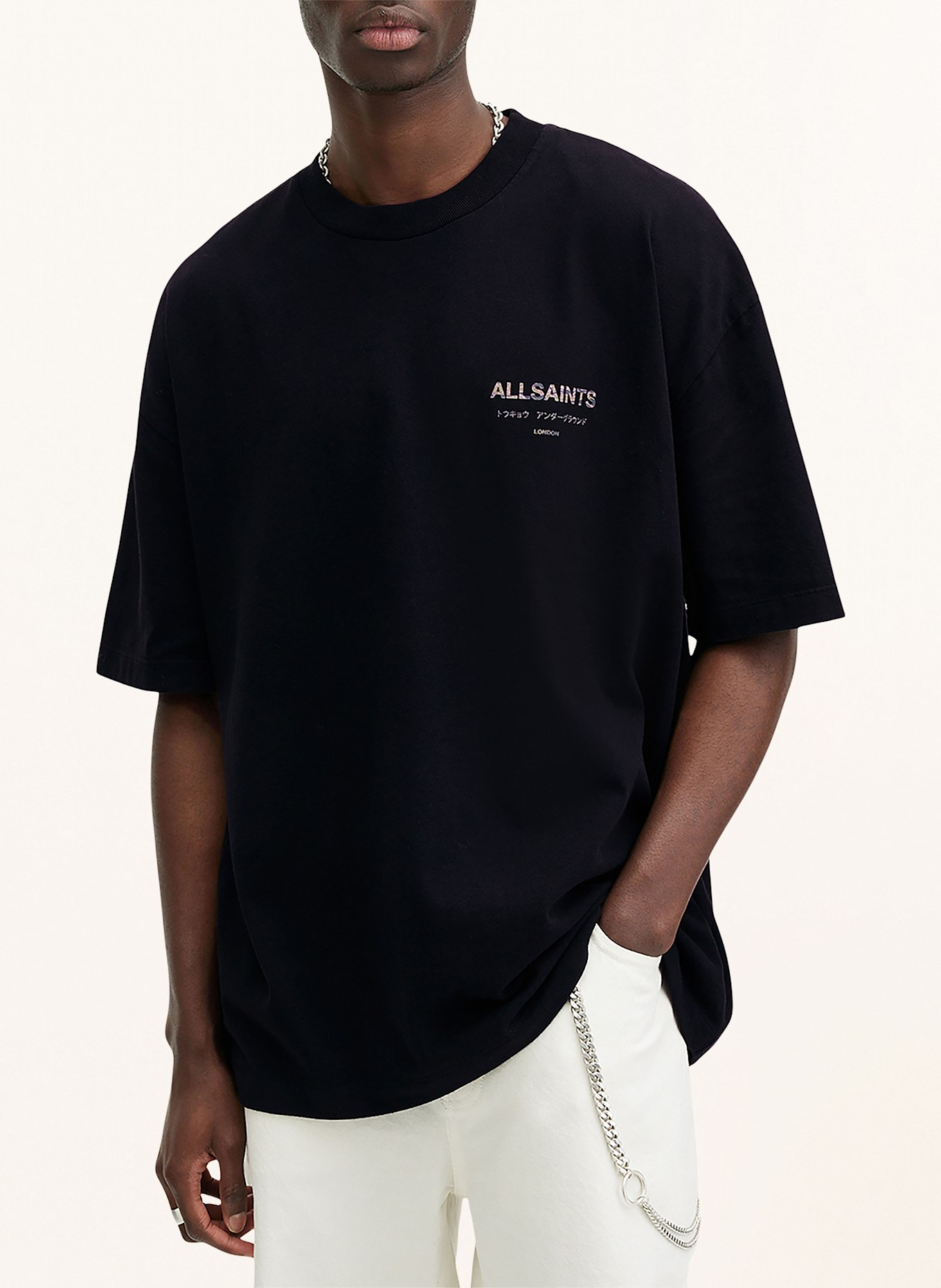 ALLSAINTS T-shirt UNDERGRND, Color: BLACK/ GREEN/ PINK (Image 4)