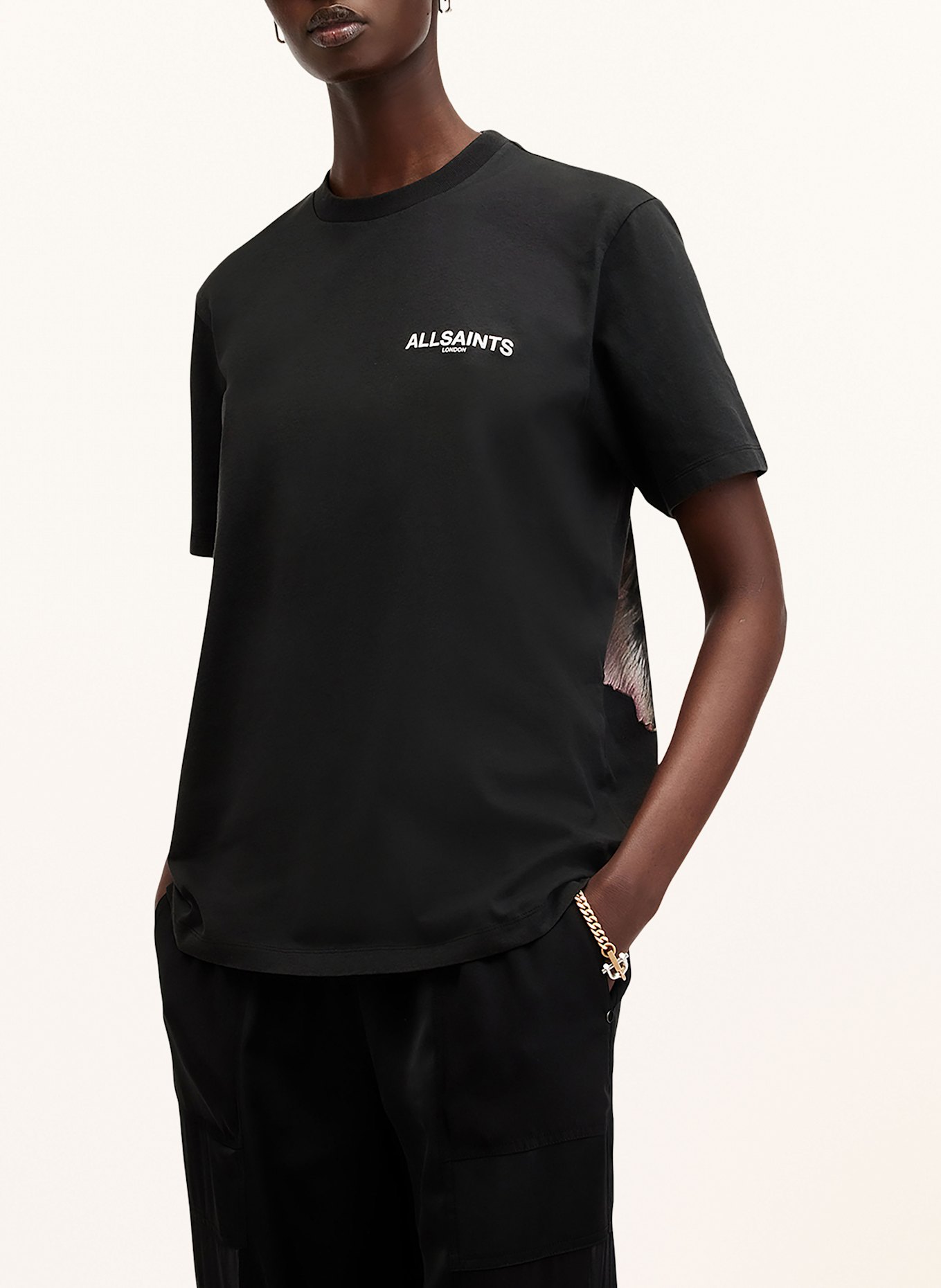 ALLSAINTS T-shirt FLEURIR, Color: BLACK/ WHITE/ PINK (Image 3)