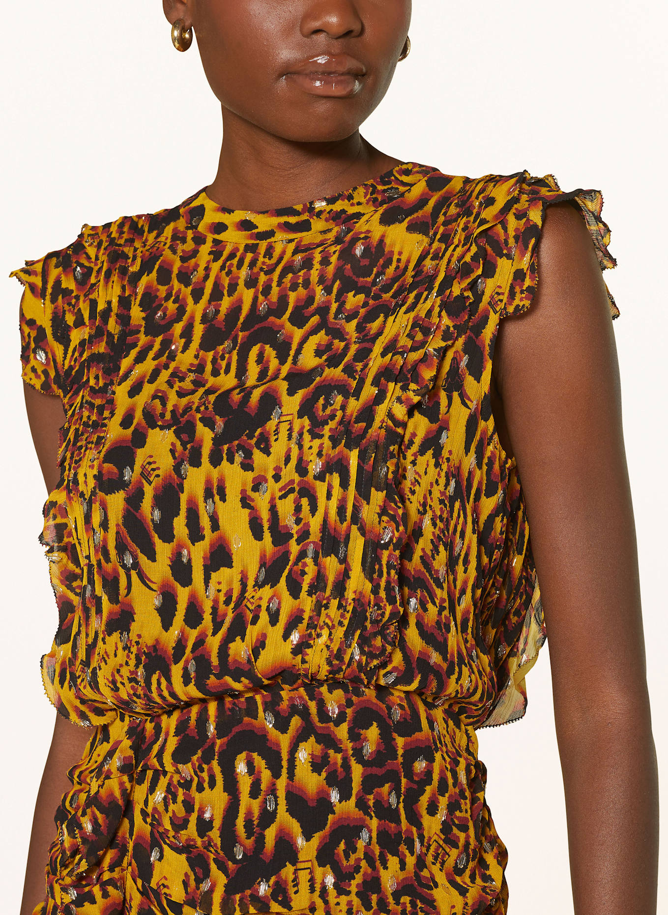 ALLSAINTS HALI dress with glitter thread in dark yellow black pink