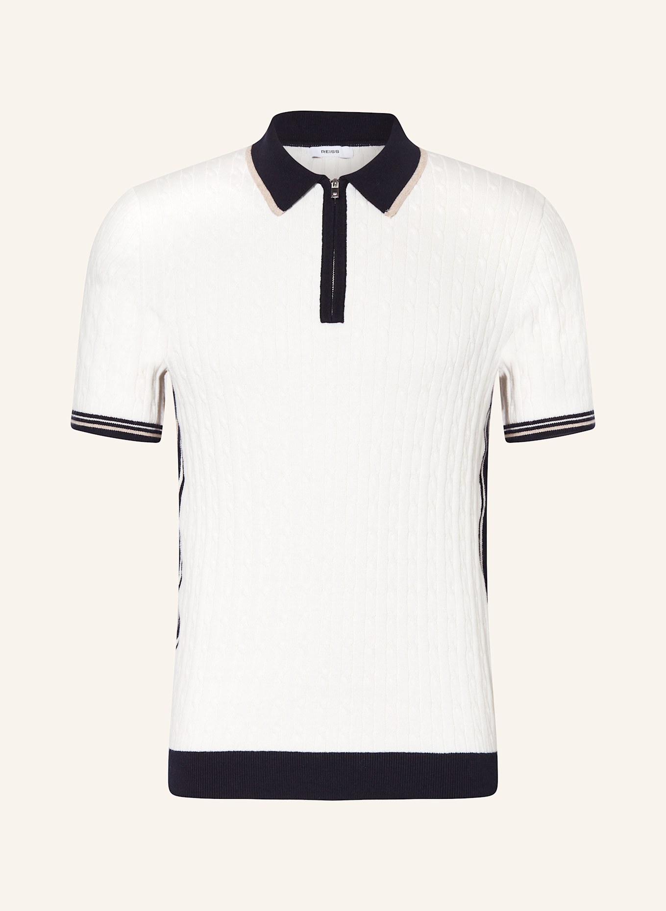 REISS Knitted polo shirt PULSE in cream dark blue camel
